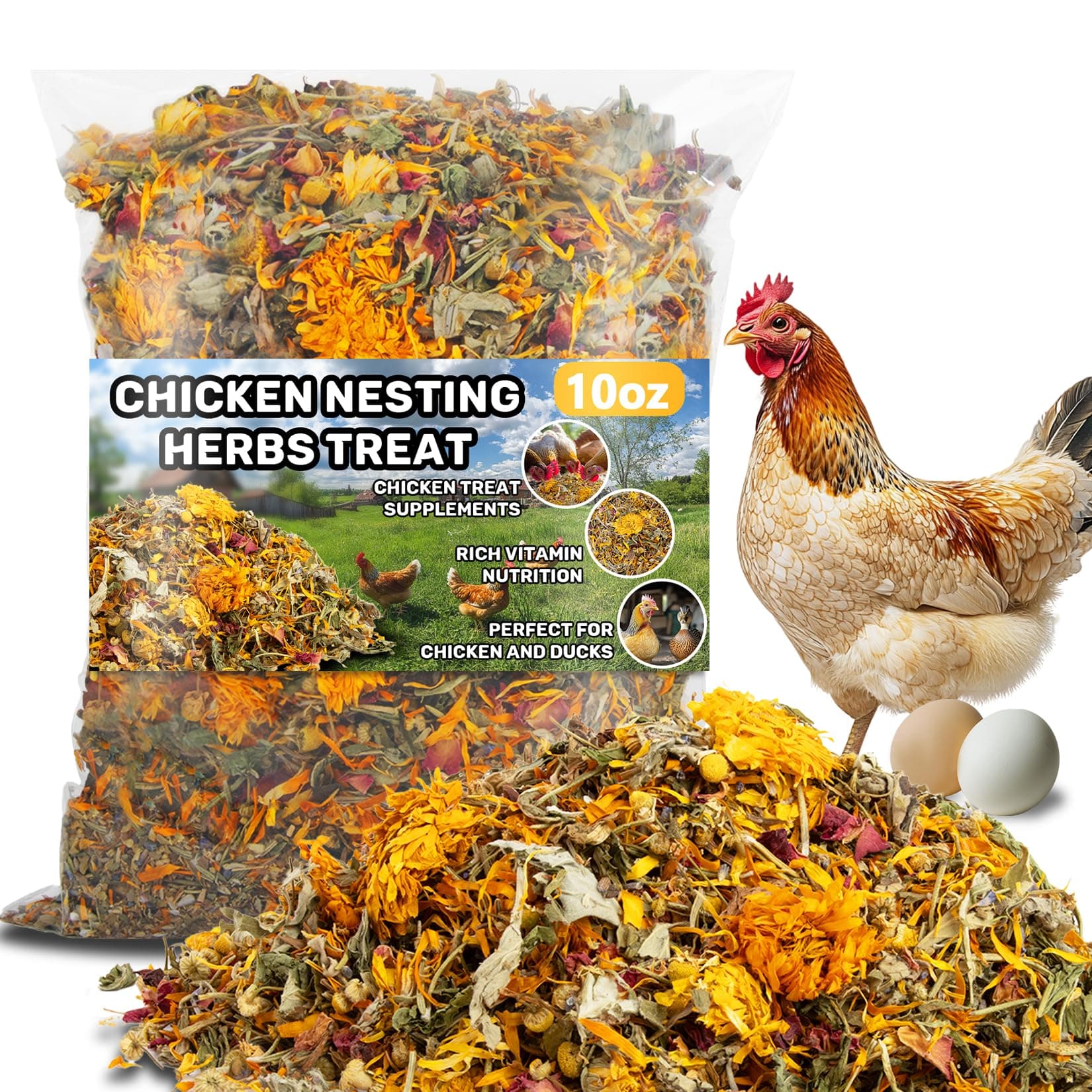 MAQIHAN 10oz Chicken Nesting Herbs - Dried Herb Layer Feed Coop and Run Insulation Roosting Bars for Box Pads Supplies Laying Hens Chicks Vacuum Packed Bedding Winter