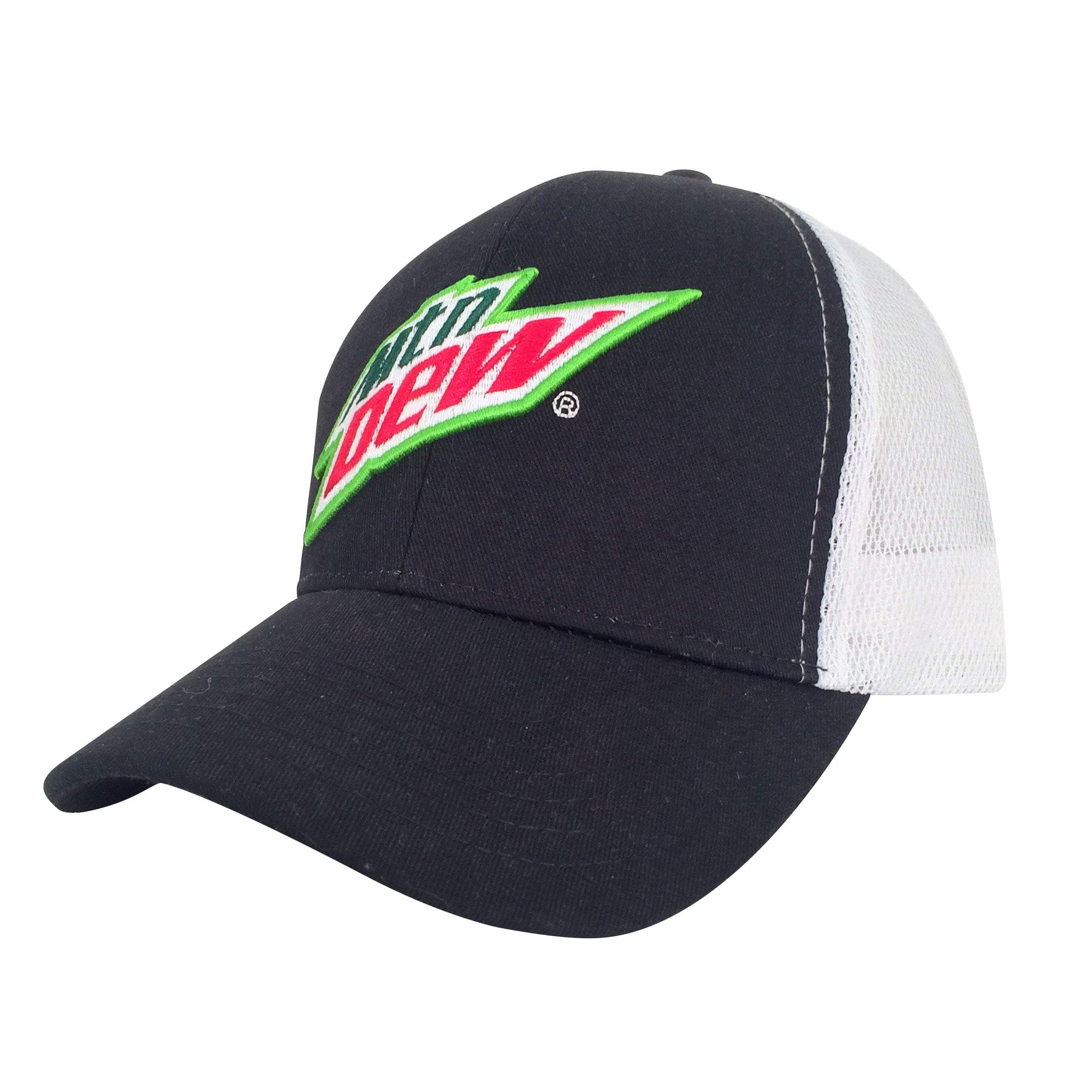 MTN Dew Hat - Mesh Back Mountain Dew Soda Hat (Black and White), Black and White, 6 1/2-7 3/4
