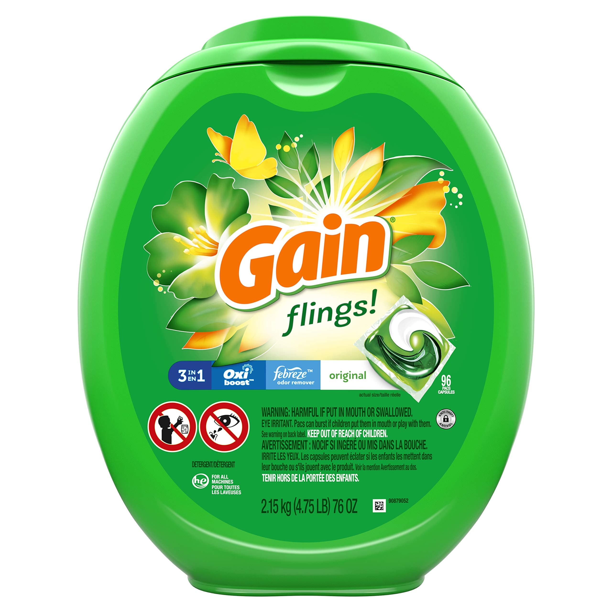 Gain flings! Laundry Detergent Pacs Plus Aroma Boost, Original Scent, HE Compatible, 96 Count (Packaging May Vary)