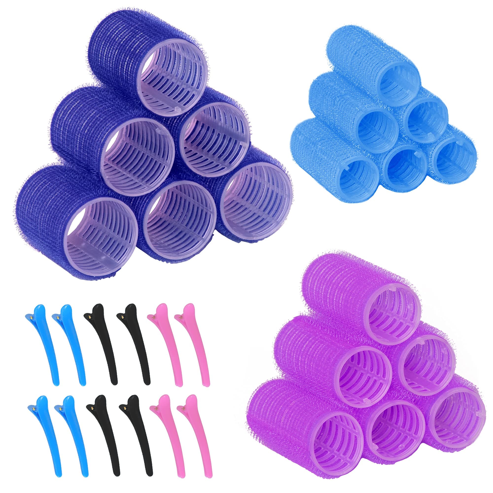 Premify 30Pcs Hair Rollers Set, 18 Pieces Self Grip Holding Hair Rollers Curlers 20 mm, 31 mm, 48 mm & 12 Pieces Duckbill Sectioning Clips for Salon Barber Hairdressing Hair Styling, Hair Roller