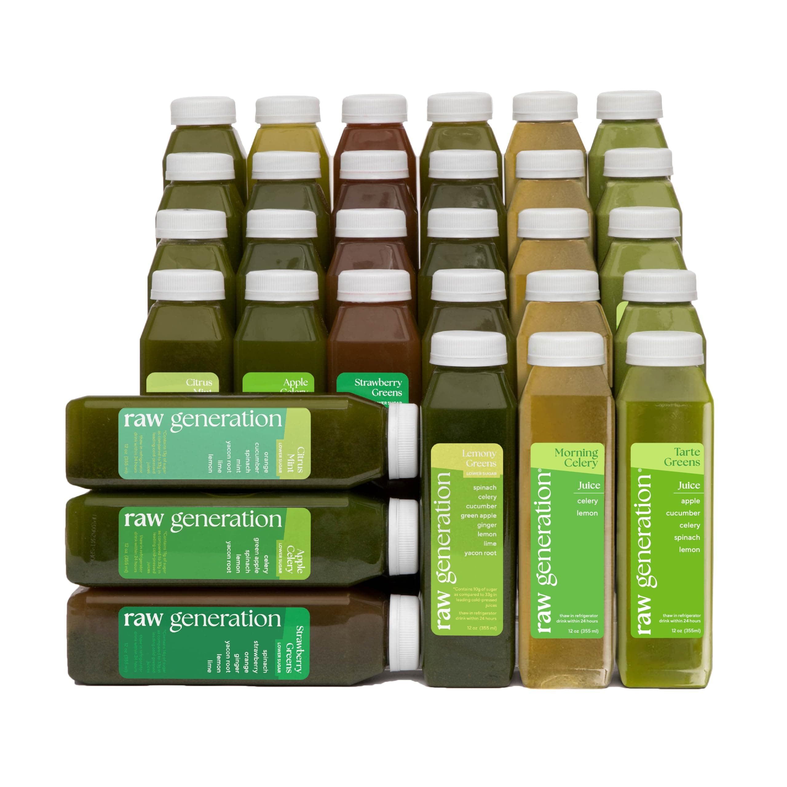 Raw Generation 5-Day Lower Sugar Cleanse - Boost Digestion & Eliminate Bloating/Gut, Colon, Liver/Less Sugar & 35gProtein Daily/Non-GMO, 100% Plant-Based Juices