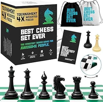 – Best Chess Set Ever 4X Tournament Chess Set with XL Staunton Quadruple Weighted Pieces (11.4 cm King) for Adults & Kids – Foldable Roll-up Double-Sided 50x50 cm Silicone Board Mat, Ideal for gifting