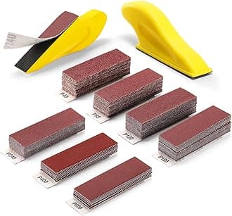 POLIWELL Micro Sanding Tools 3.5” x 1” Detail Sander for Small Projects, Mini Handle Sander Kit+ Sandpaper 40 80 120 180 240 400 600 Grit for Crafts Wood Finishing Tight Narrow Spaces, 120 PCS
