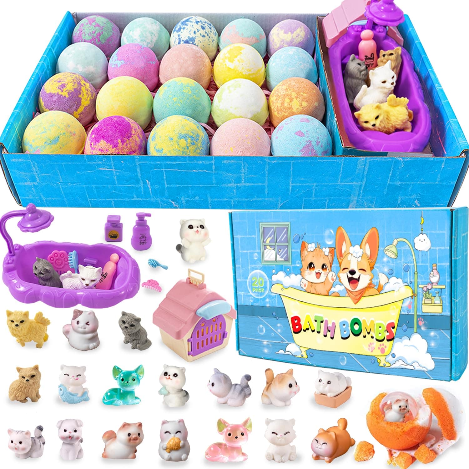 Kids Bath Bombs with Surprise Inside, 20 PackGift Set, Natural Organic Bubble Bath Kids Foam Bath