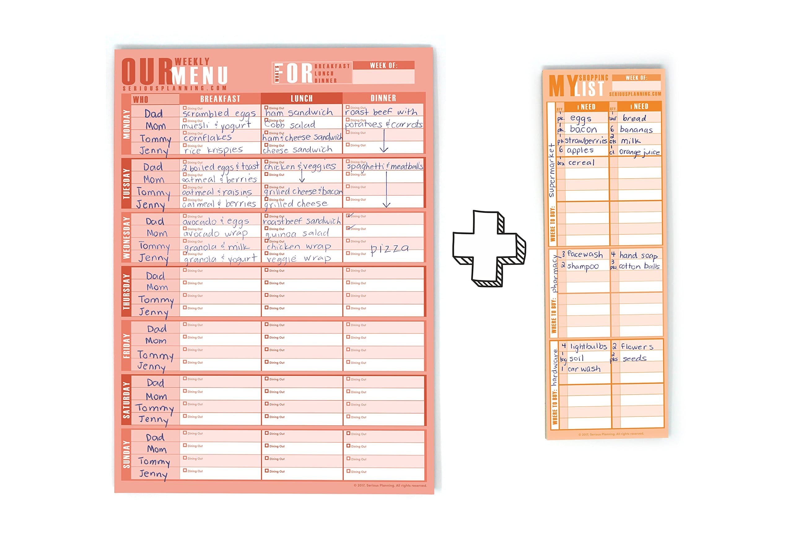 Meal Planning Made Easy: A Serious Weekly Meal / Menu Planner (Large Size - 9" x 12.5", 60 Sheets) with Shopping List: Large Columns With Plenty Of Space To Write; Magnets for Hanging