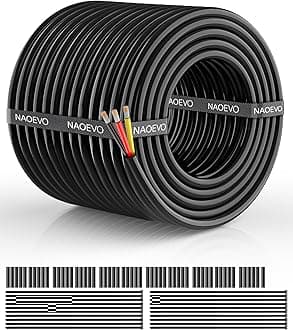 NAOEVO 18 Gauge Wire 3 Conductor Electrical Wire, 18 AWG Stranded PVC Cord, 12V Low Voltage/Tinned Copper/Flexible Cable for Automotive Wiring, Lamp Cord, Marine Cable (100FT)