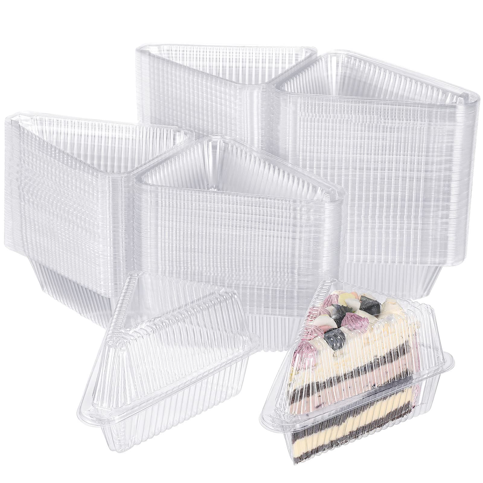 Yinkin 200 Pcs Clear Cake Slice Container with Lids Single 5'' Clear Medium Hinged Lid Pie Slice Container Disposable Box Food Containers for 7''- 9'' Diameter Pie Cheesecake Packaging Home Bakery