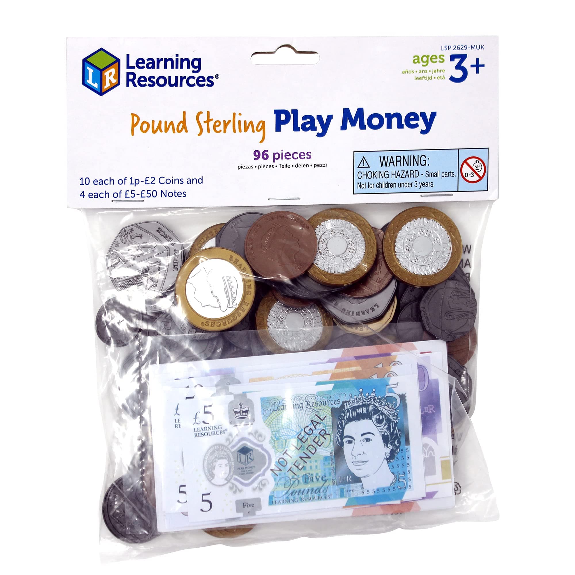 UK Play Money Set, Ages 3+, Maths Toy for Counting & Money Recognition, Realistic Coins & Notes, 96-Piece Educational Pack