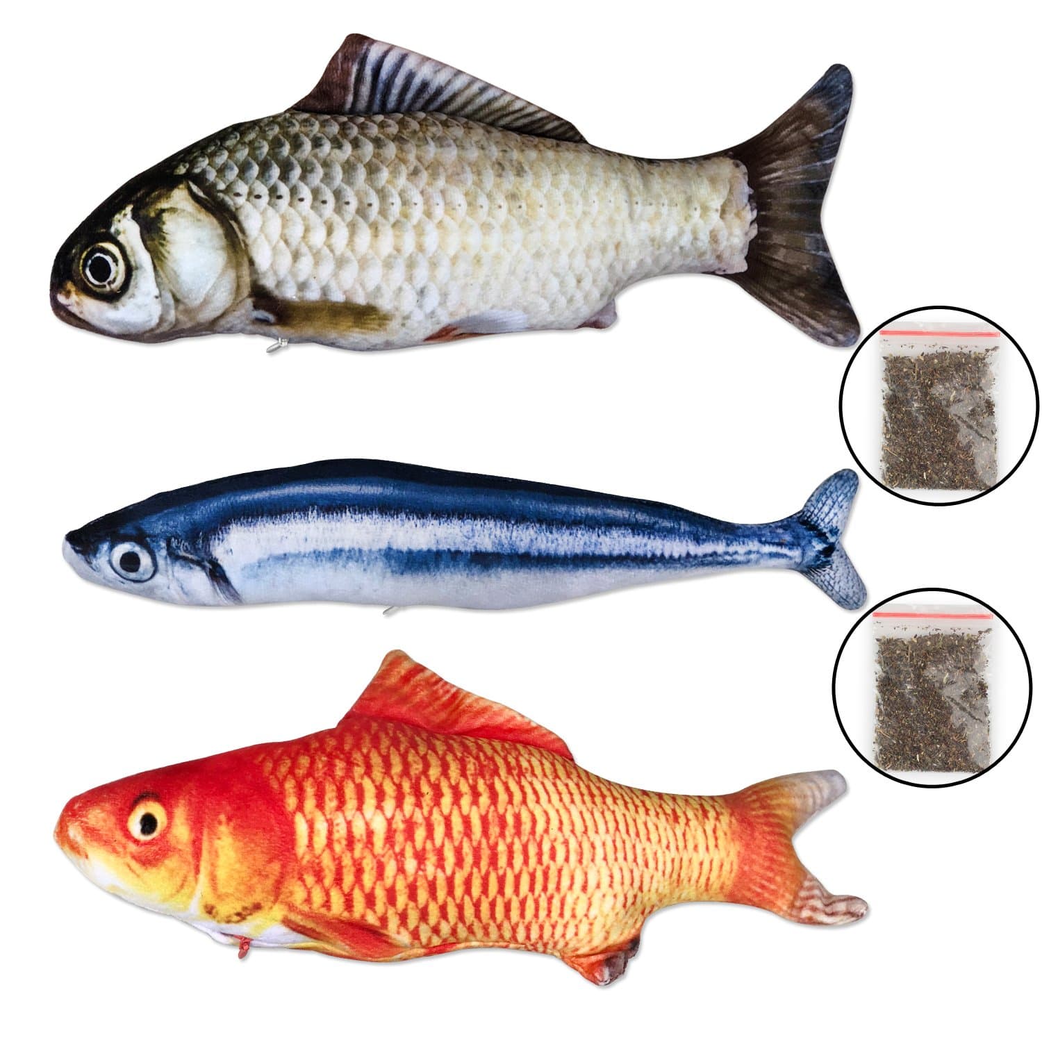 3 Pack Cat Toy with Catnip OnebestWall Kitty Fish Shape Doll Pillow ,Chew Supplies for Pet