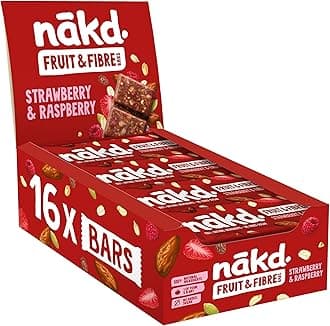 Strawberry & Raspberry Fruit & Fibre Bar - Vegan - Gluten Free - Healthy Snack, 44g (Pack of 16 bars)