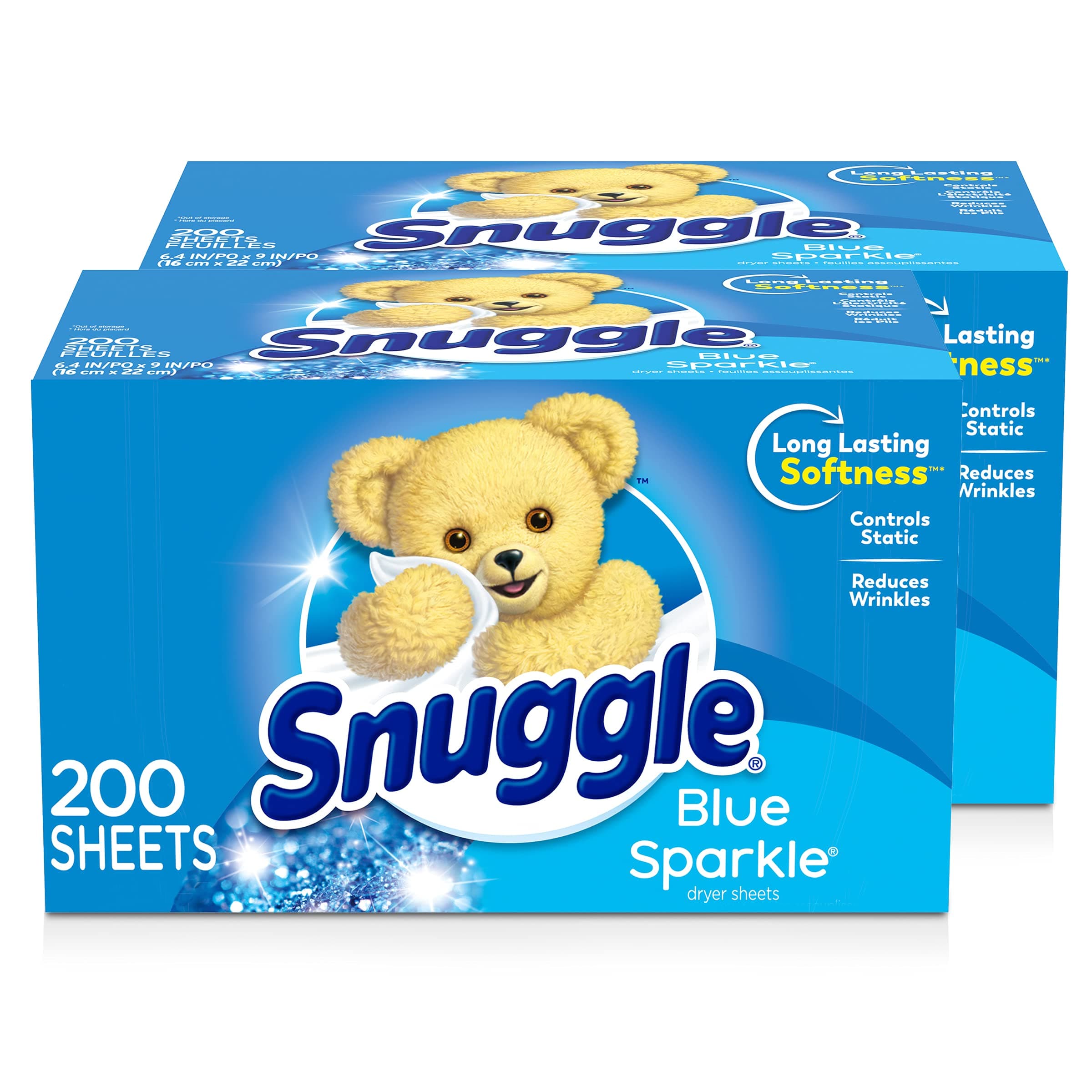 Snuggle Fabric Softener Dryer Sheets, Blue Sparkle, 2 Boxes, 400 Count