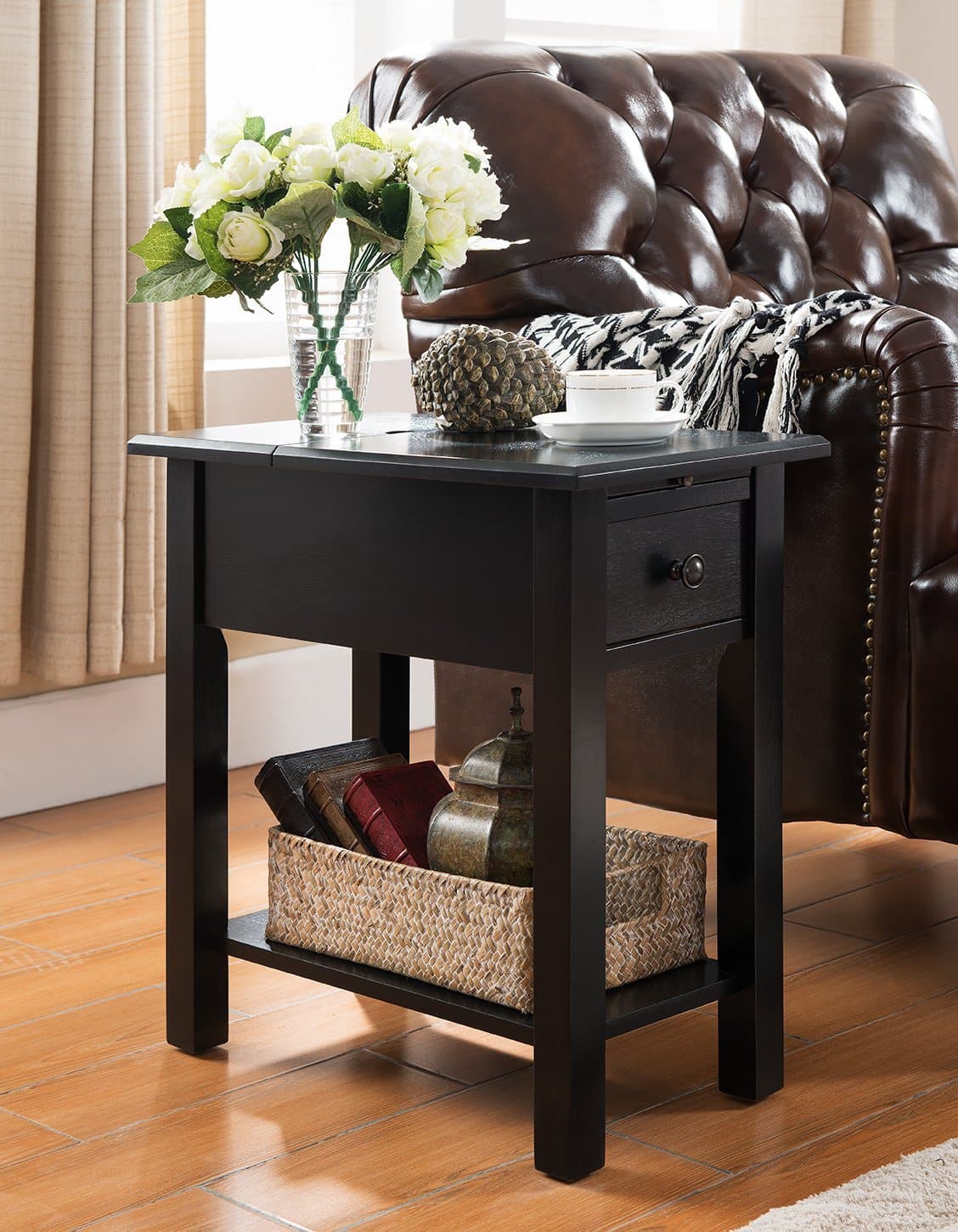 Sutton Side Table with Charging Station in Black