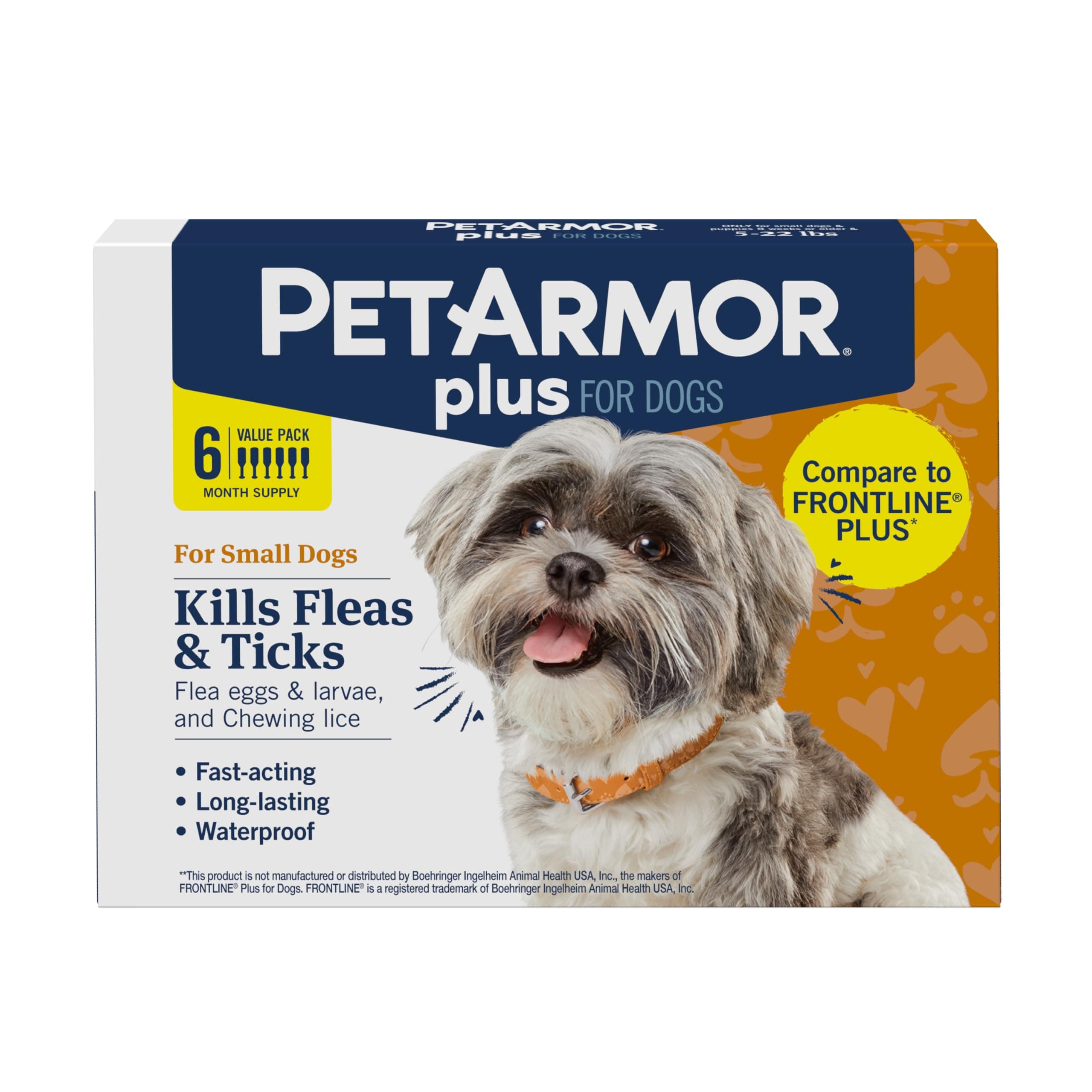 Plus Flea and Tick Prevention for Dogs, Small Dog Flea and Tick Treatment, 6 Doses, Waterproof Topical, Fast Acting (5-22 lbs)