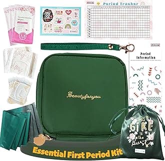 Essential Period Kit for Girls | First Period kit for Girls 10-12 | Period Bags for Teen Girls for School | First Period Gift with Sanitary Pad Storage Bag, Wipes, Period Tracker and More(Green)