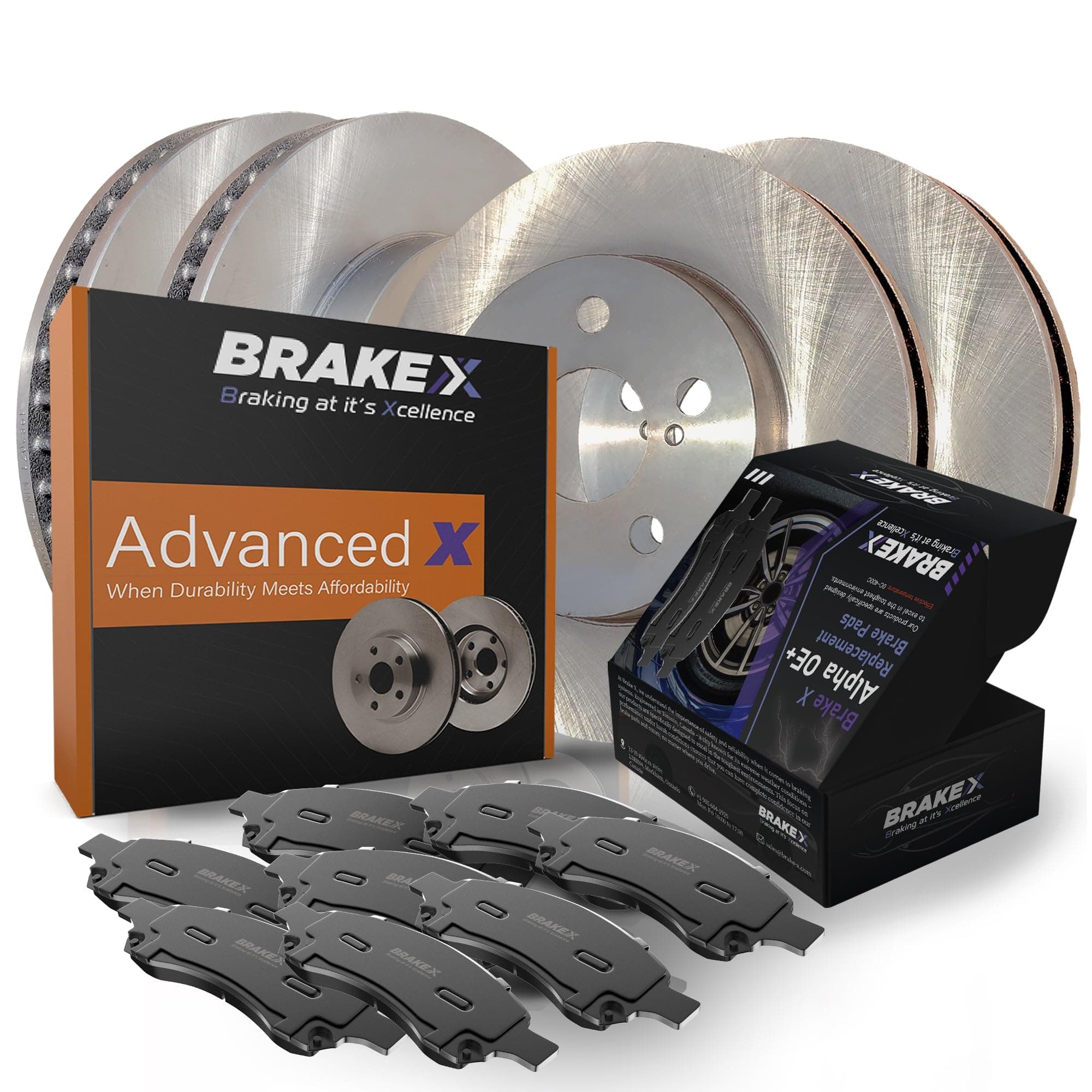 Replacement Brake Pads and Rotors Kit replacement for 2004-2010 Toyota Sienna | Advanced X Rotors and Alpha Ceramic Brake Pads [Front and Rear]