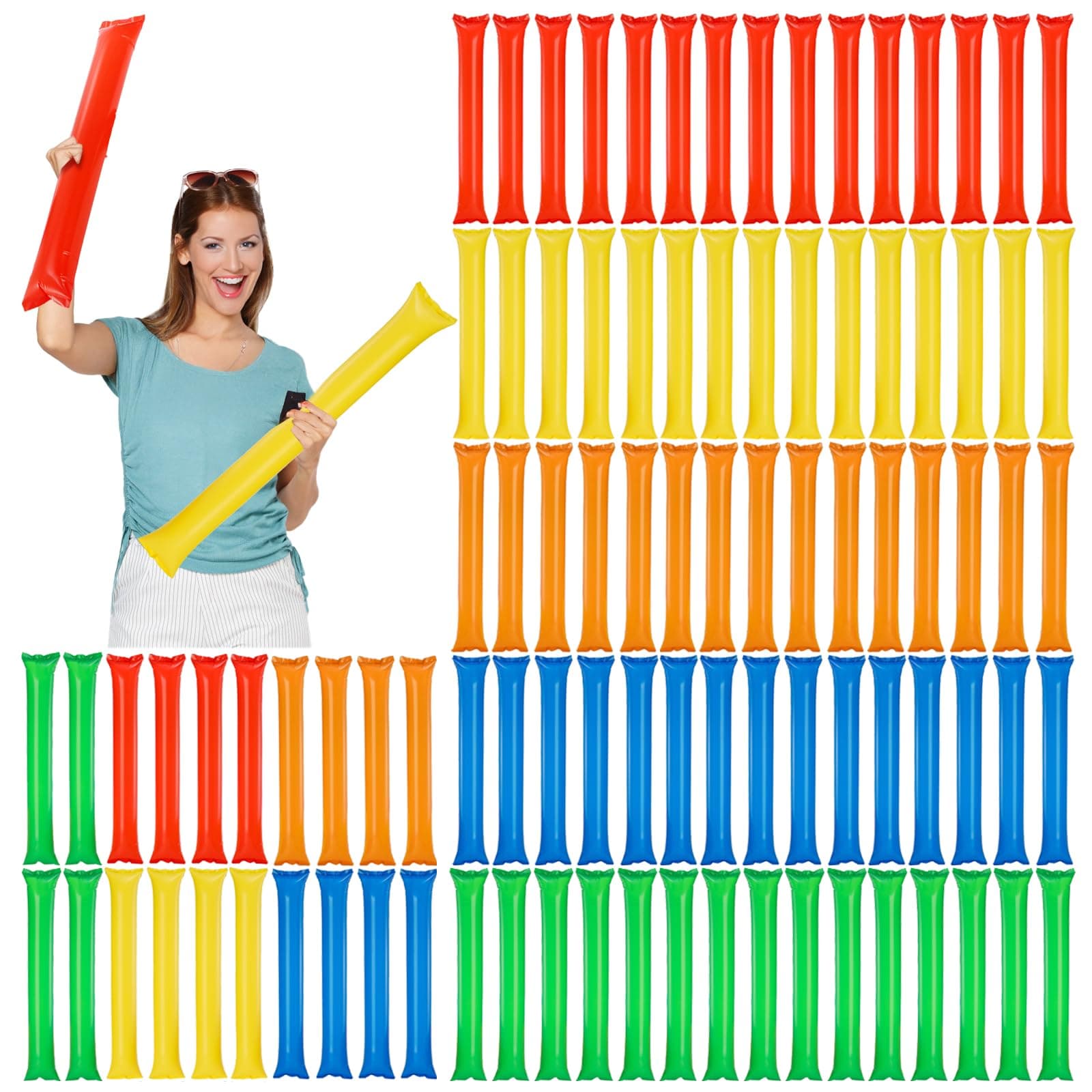 AVLA 100 Pack Thicken Bam Bam Thunder Sticks, Cheering Team Spirit Boom Sticks, Long Balloon Inflating Cheer Rod, Inflatable Cheerleading Stick Clapper for Sporting Events Dance Basketball Football
