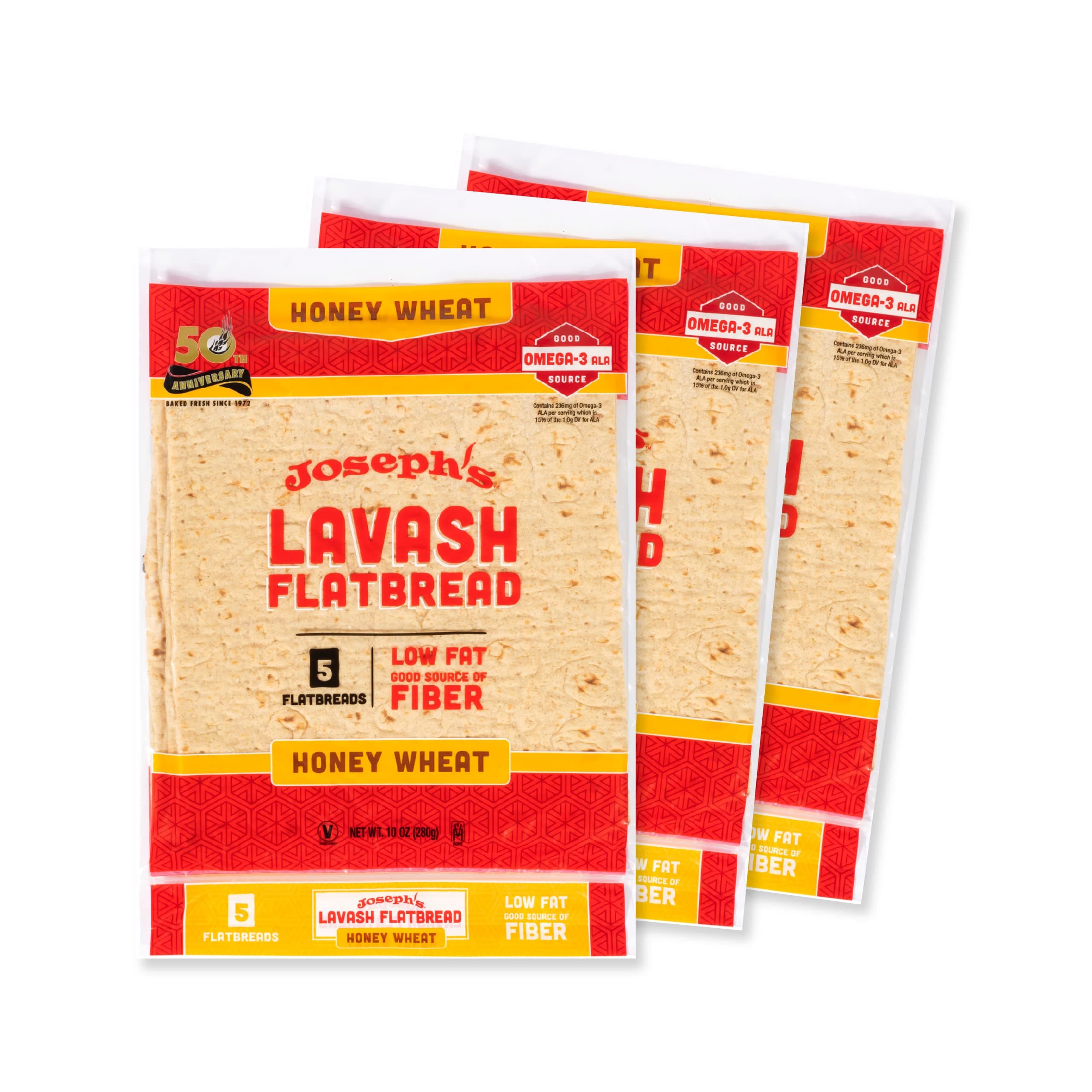 Joseph's Lavash Bread Value 3-Pack, Honey Wheat, Reduced Carb, Low Fat (5 Flatbreads per Pack, 15 Total), Fresh Baked
