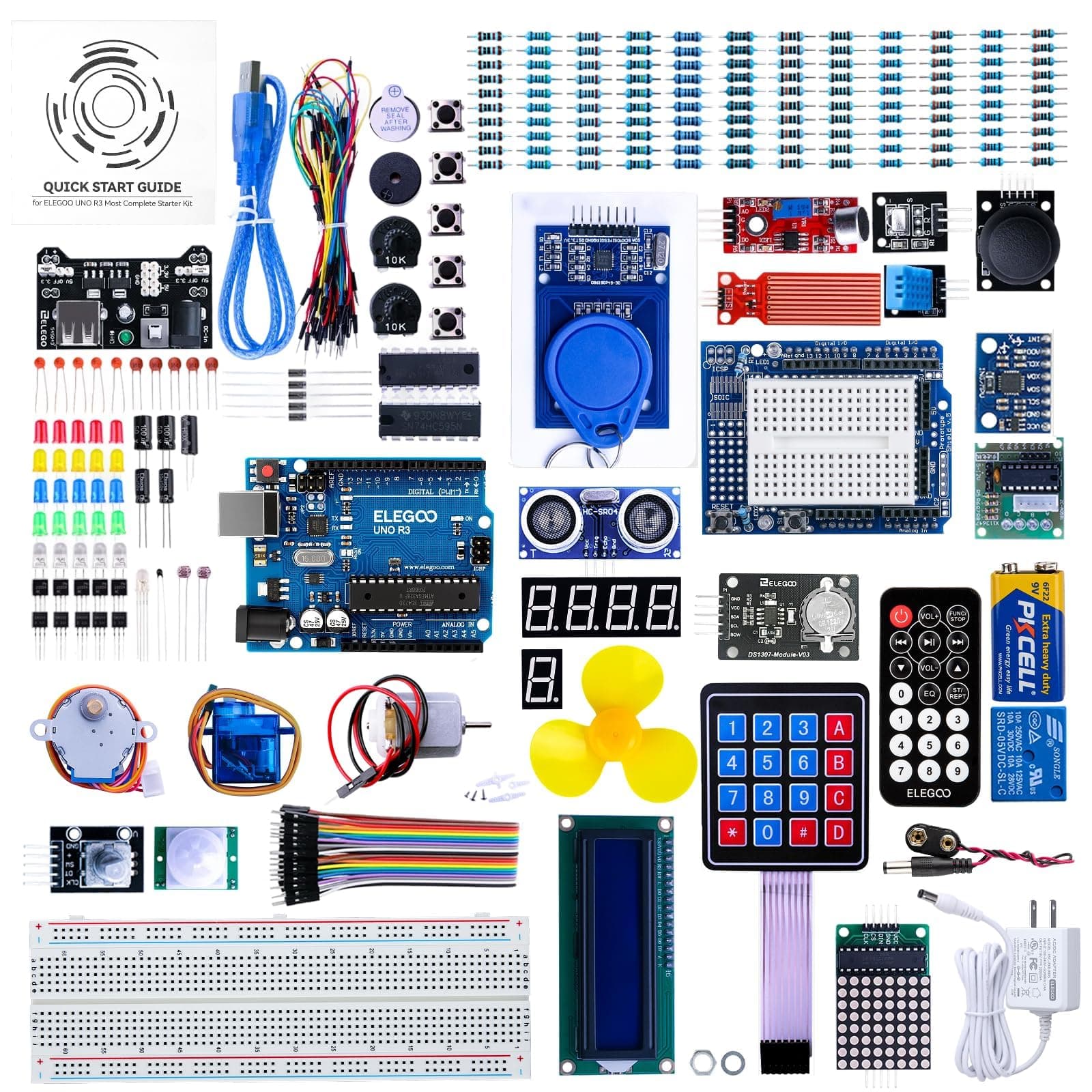 EL-KIT-001 UNO R3 Project Complete Starter Kit with Tutorial for Arduino (63 Items)