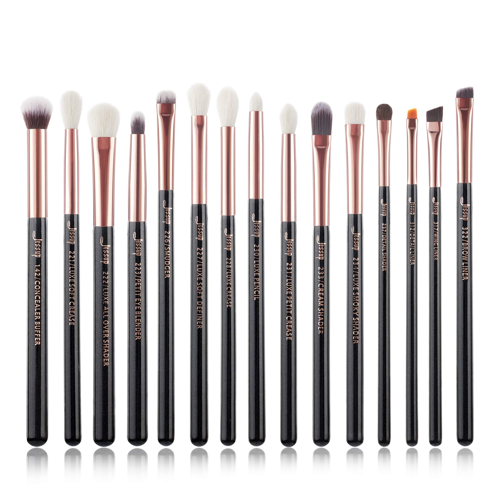 15Pcs Professional Makeup Brushes Set Make up Brush Tools kit Eye Liner Shader Wood Handle Natural-synthetic Hair Brushes Pearl Black/Rose Gold T157