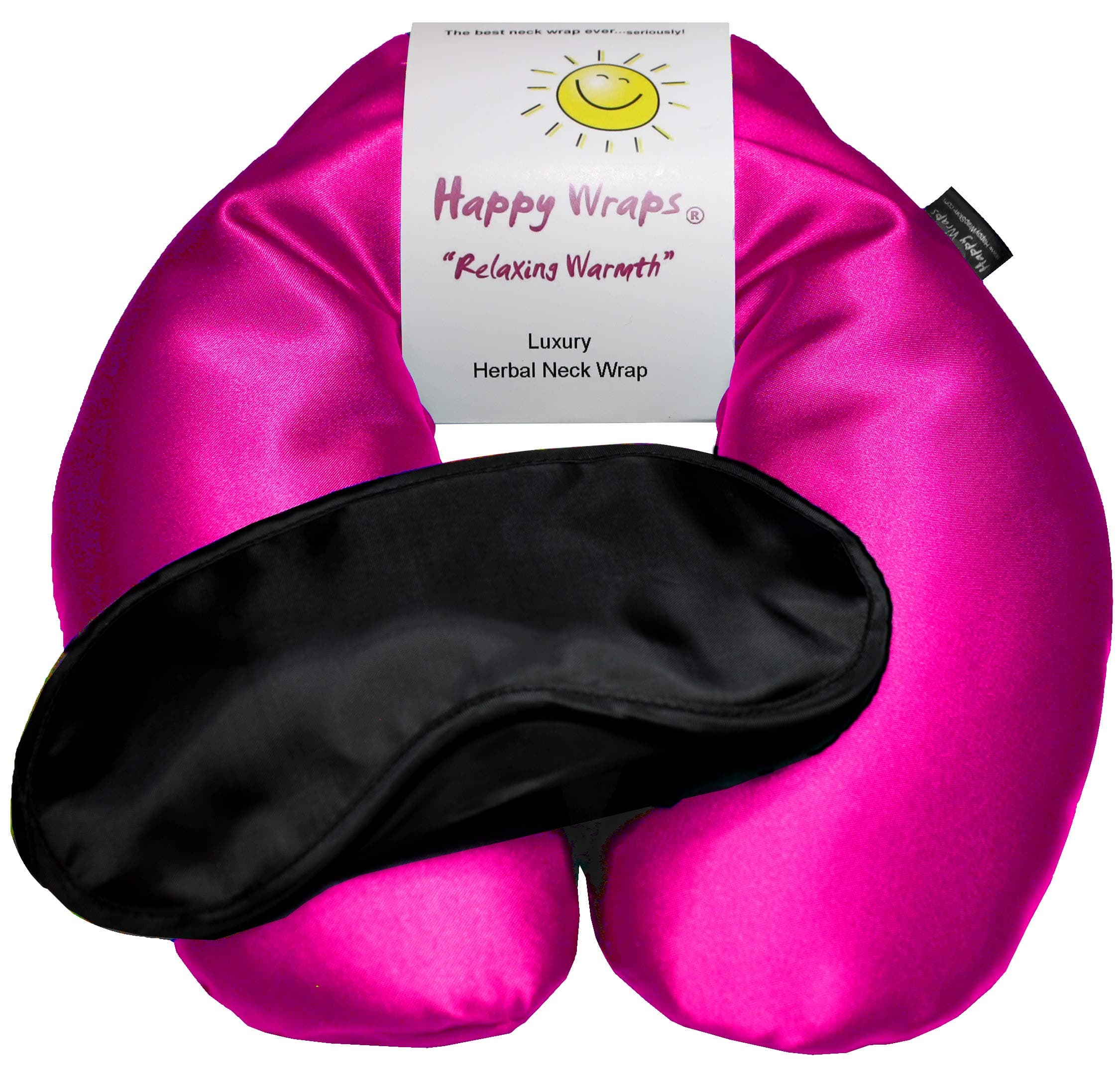 Microwavable Herbal Neck Wrap - Hot Cold Aromatherapy Neck Warming Pillow - Heating Pad for Migraines, Stress, Gifts for Women, Birthdays, Christmas and Free Sleep Mask - Hot Pink Satin