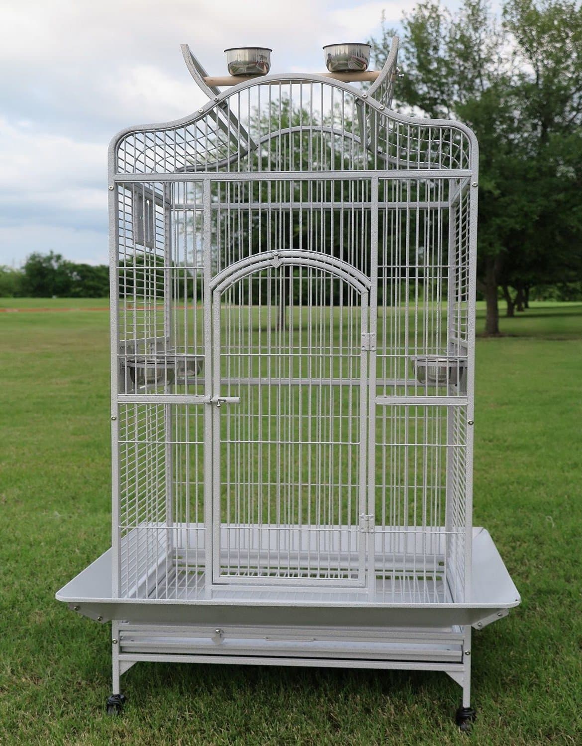 2 Color, Extra Large Wrought Iron Dome Top for Macaw Goffin's Cockatoo Cockatiels African Grey Amazon Parrots Green Cheek Conures Caique Bird Cage with Rolling Stand