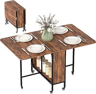 HOMCOM Mobile Drop Leaf Table, Folding Dining Table with 6 Wheels & Storage Shelf for Small Spaces, Kitchen, Dining Room, Rustic Brown