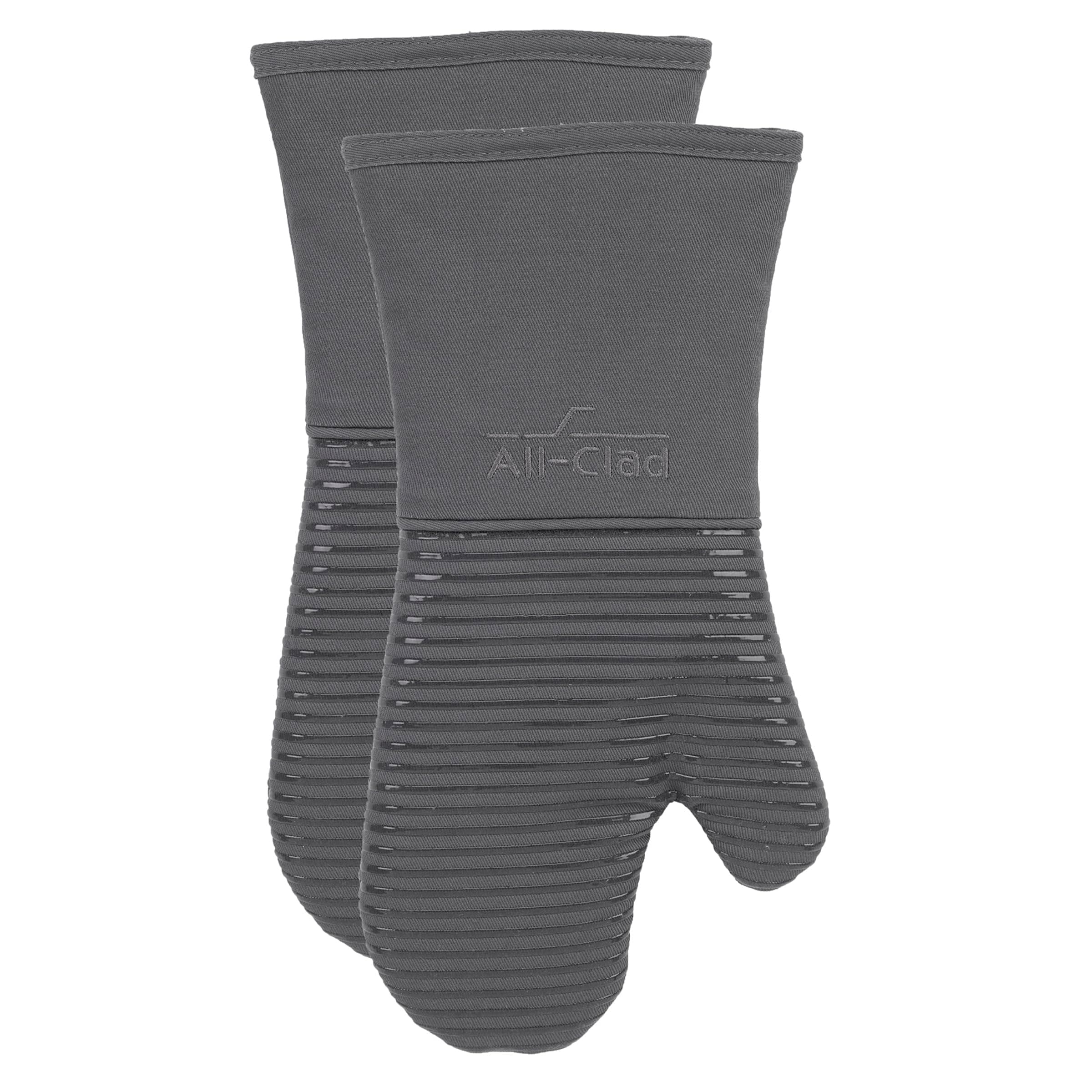 Pewter 2-Pack : All-Clad Textiles Oven Mitts - 2 Pack - Heavyweight 100% Cotton Twill, Silicone Treated, Stain Resistant, Soft Flannel Interior Lining, 14 Inch by 6.5 Inch, 500 Degree Heat Resistance