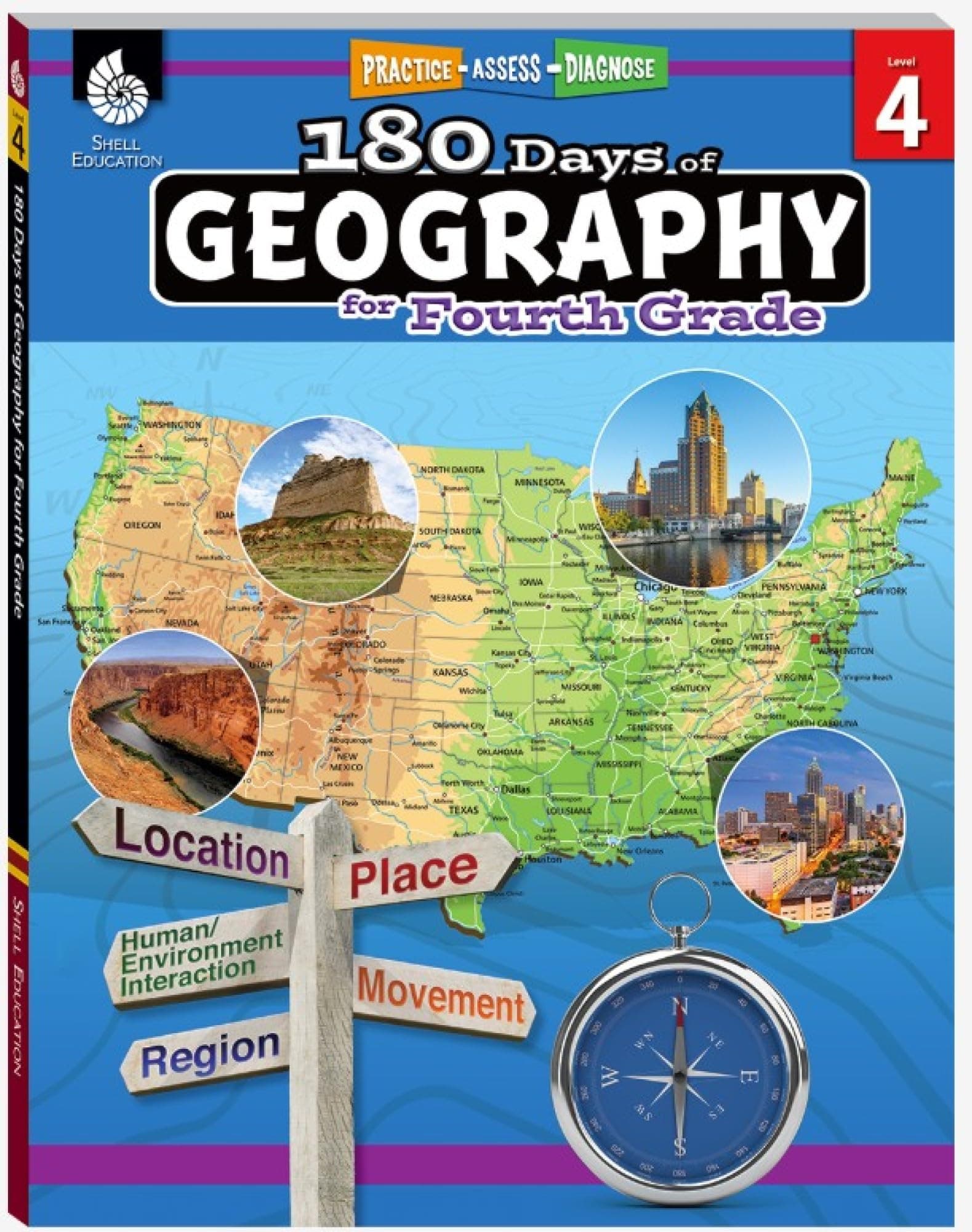 180 Days™: Social Studies, Geography for 4th Grade Practice Workbook for Classroom and Home, Cool and Fun Practice Created by Teachers