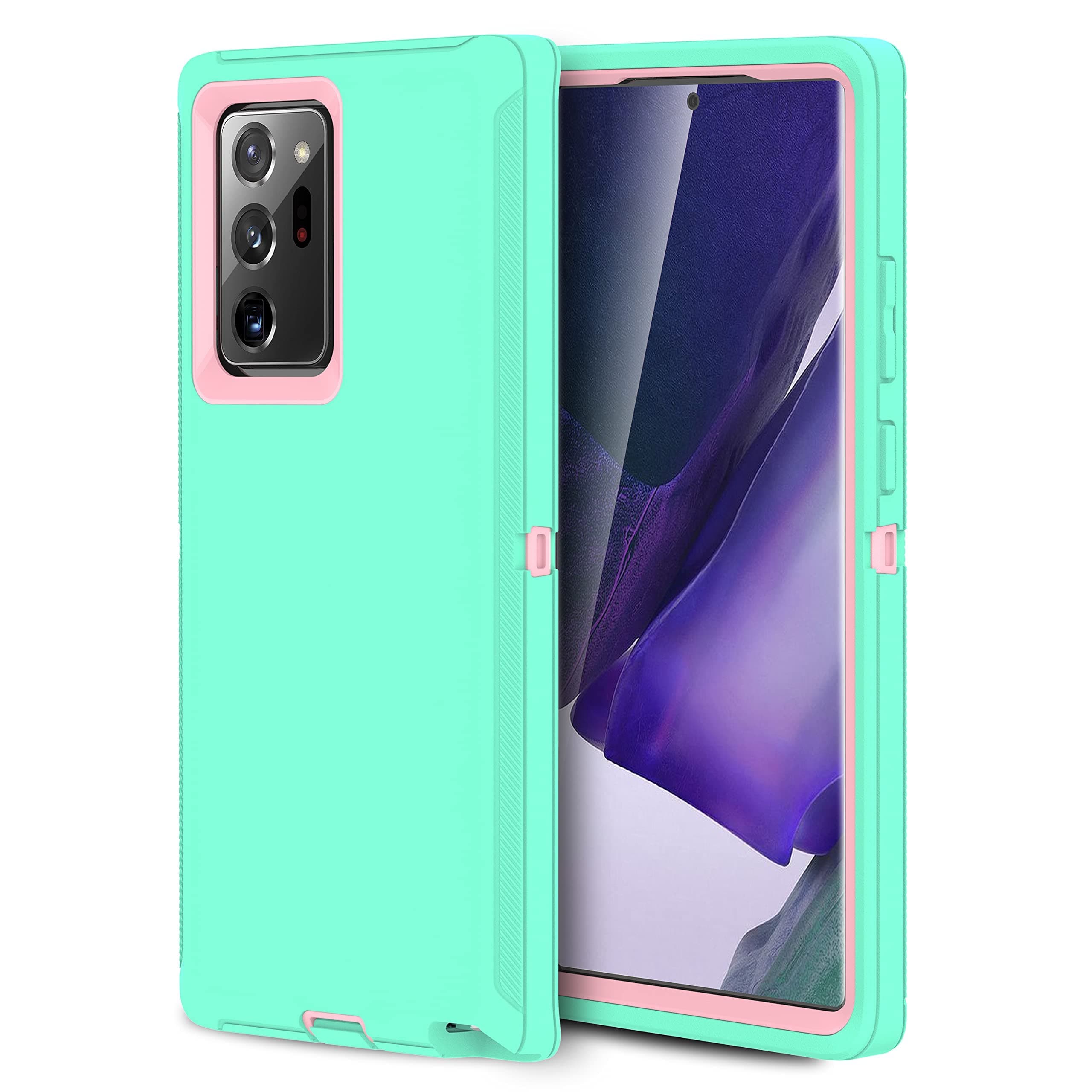 MXX Case for Galaxy Note 20 Ultra Case Heavy Duty Protective Case with [3 Layers] Rugged Rubber Shockproof Protection Cover for Galaxy Note 20 Ultra (Aqua/Light Pink)