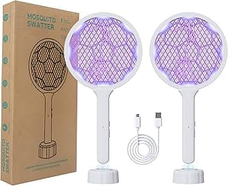 2 Pcs Electric Fly Swatter Racket, Bug Zapper Racket and Mosquito Zapper Racket 8 LED High Voltage Handheld