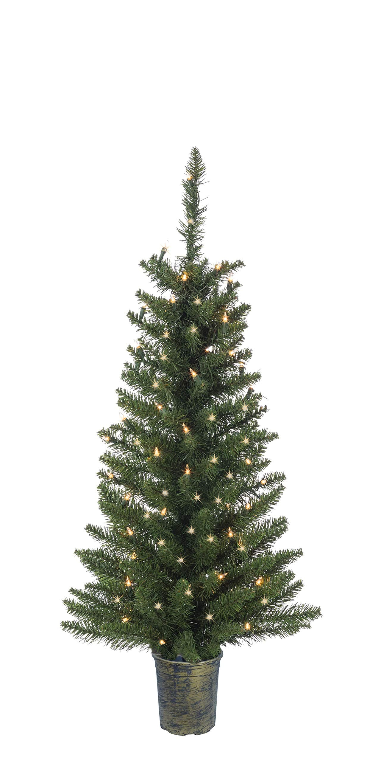 3.5 Foot Lighted Artificial Colorado Spruce Topiary Tree, Battery Operated with Timer, Indoor Outdoor Potted Tree