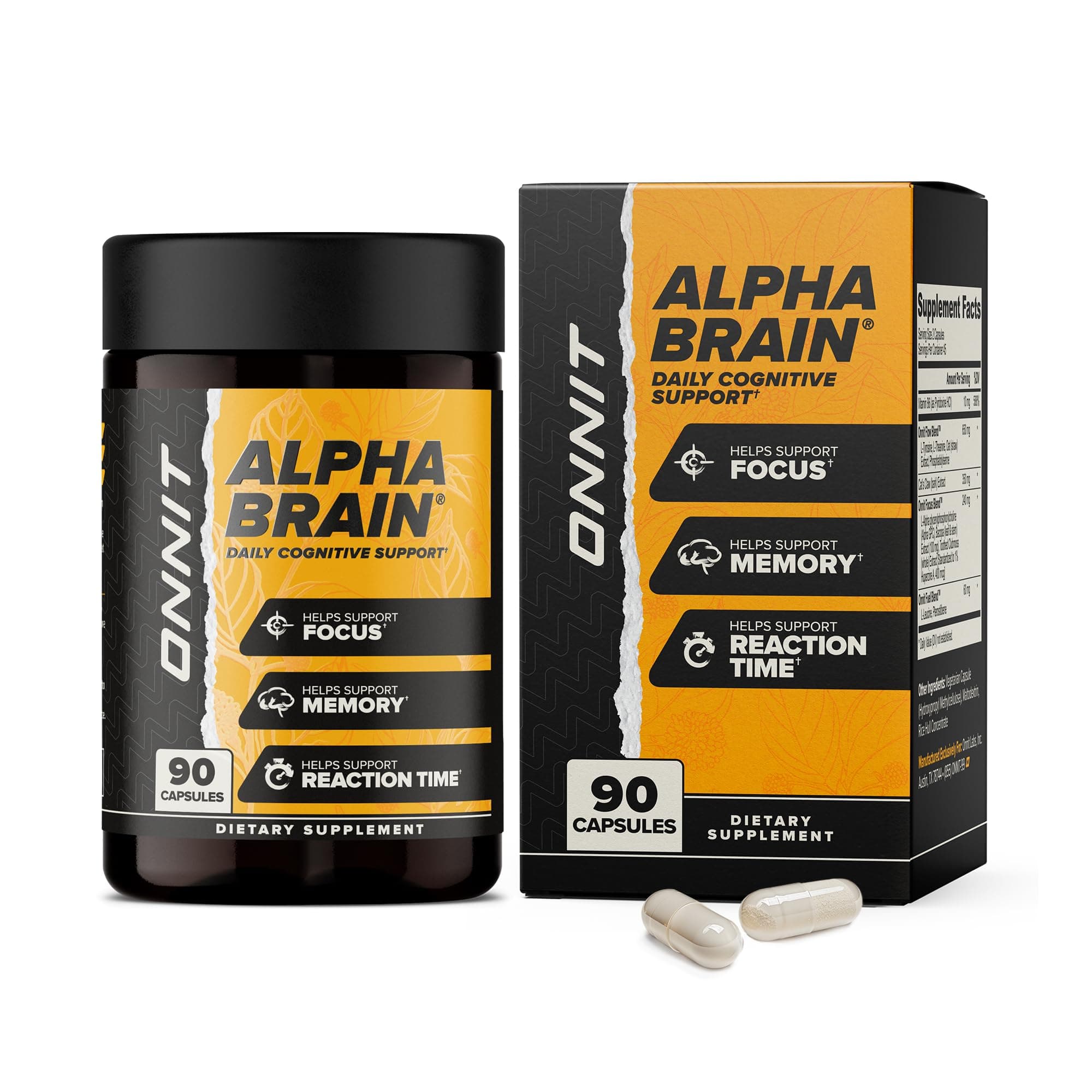 - ONNIT Alpha Brain Nootropic Brain Supplement for Focus, Memory, Mental Clarity, Cognitive Support with L-Theanine and Vitamin B6, 90 Count Capsules