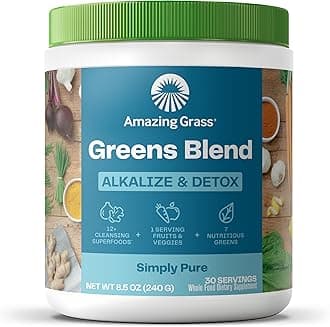 Amazing Grass Greens Blend Alkalize & Detox: Smoothie Mix, Cleanse with Super Greens & Beet Root Powder, Digestive Enzymes, Prebiotics & Probiotics, 30 Servings (Packaging May Vary)