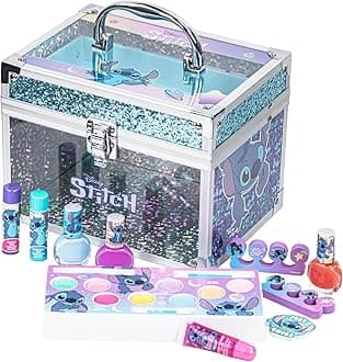 Stitch Train Case Beauty Set, Kids Makeup Kit for Girls, Real Washable Makeup Set, Play Makeup, Party Favor, Birthday, Ages 3 4 5 6 7 8 9 10 11 12 by Townley Girl