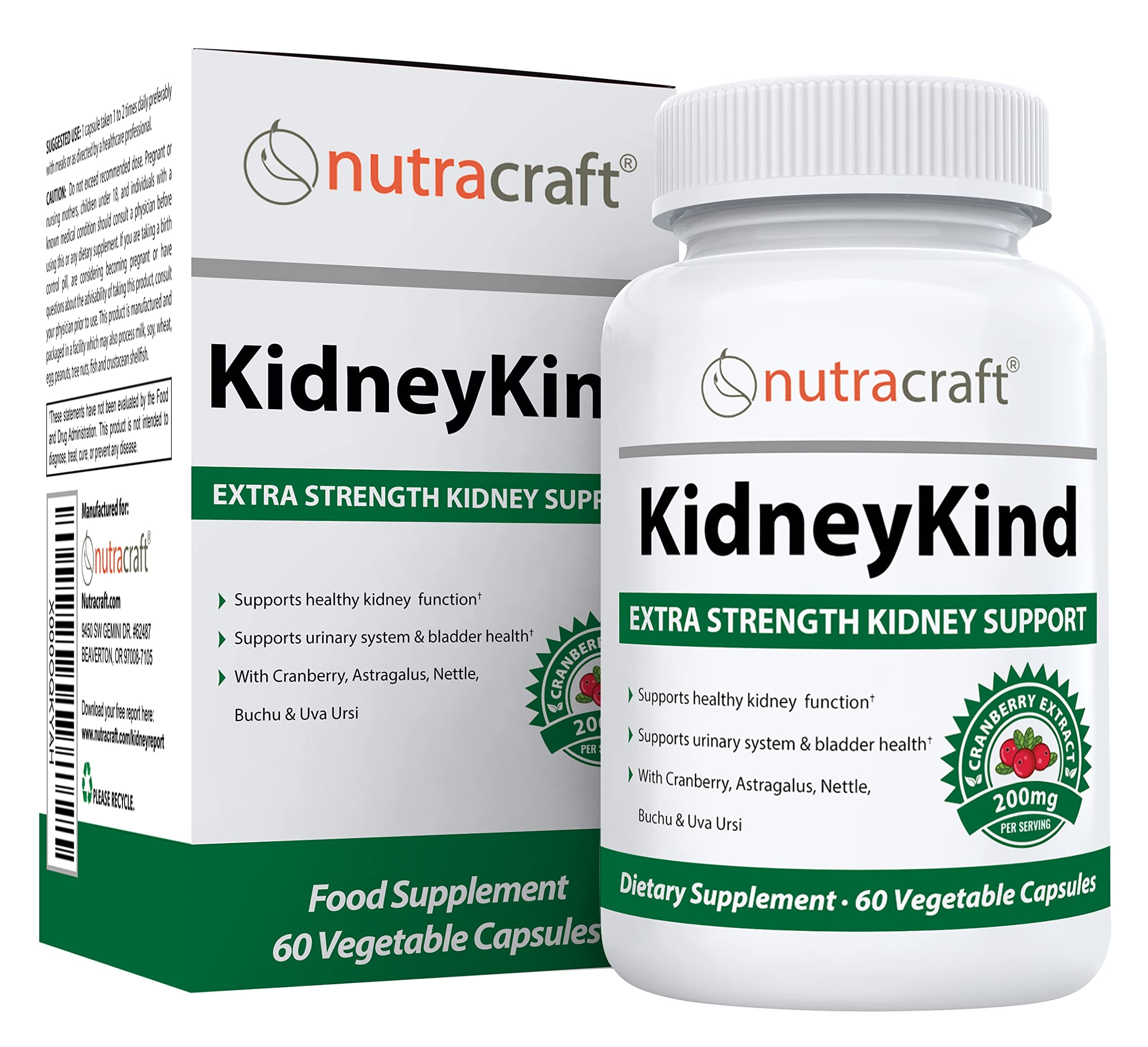 Nutracraft Kidney Support and Detox Supplement with Buchu, Juniper, Uva Ursi, Cranberry & Nettle Leaf - 60 Vegetable Capsules