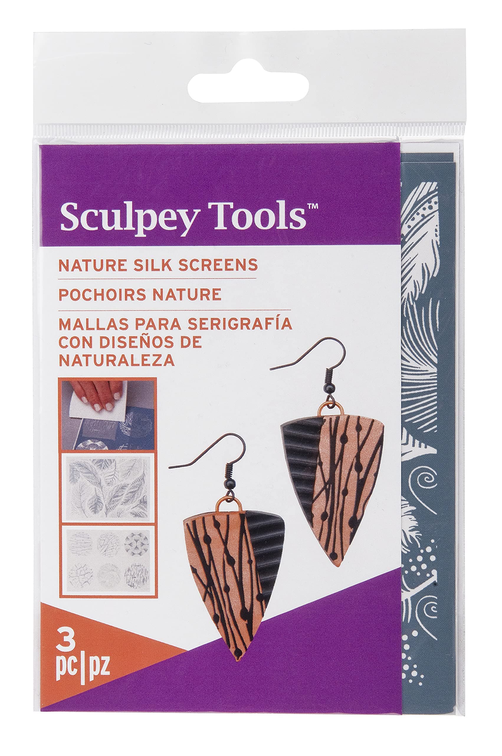 Sculpey Tools Silk Screen Nature, Reusable 3 Piece Set, Great for All Types of DIY Crafts, Polymer Clay, Jewelry Making and Mixed Media, Great for All Skill Levels