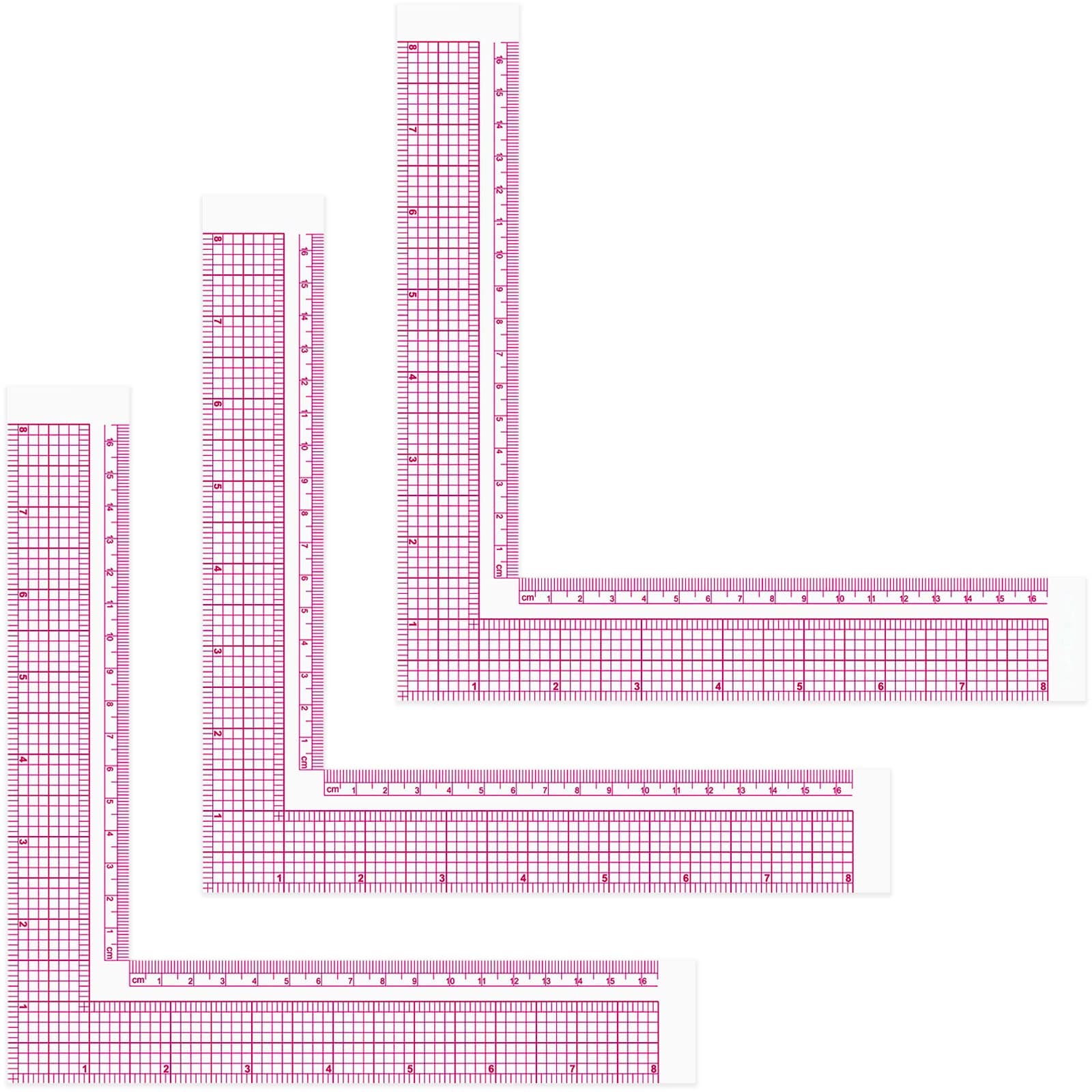 HLZC 3 Pack Plastic Sewing Ruler , L Shape Clear Sewing Ruler , 90 Degree Sewing Ruler , Curve Ruler for Sewing Measurements, Drawing Tools