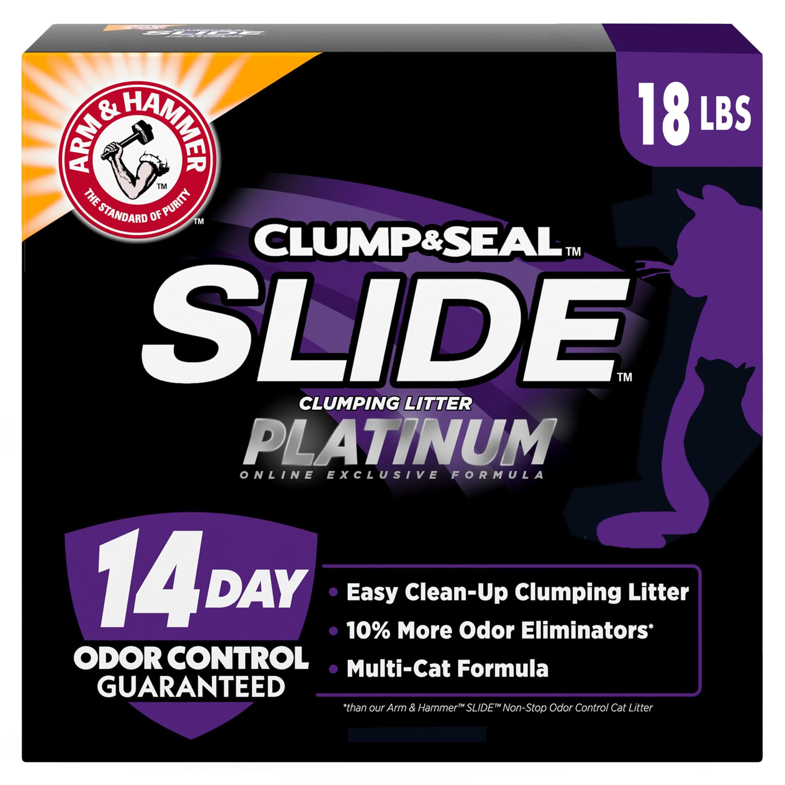 SLIDE Platinum Multi-Cat Easy Clean-Up Clumping Cat Litter, 14 Days of Odor Control 18 lb
