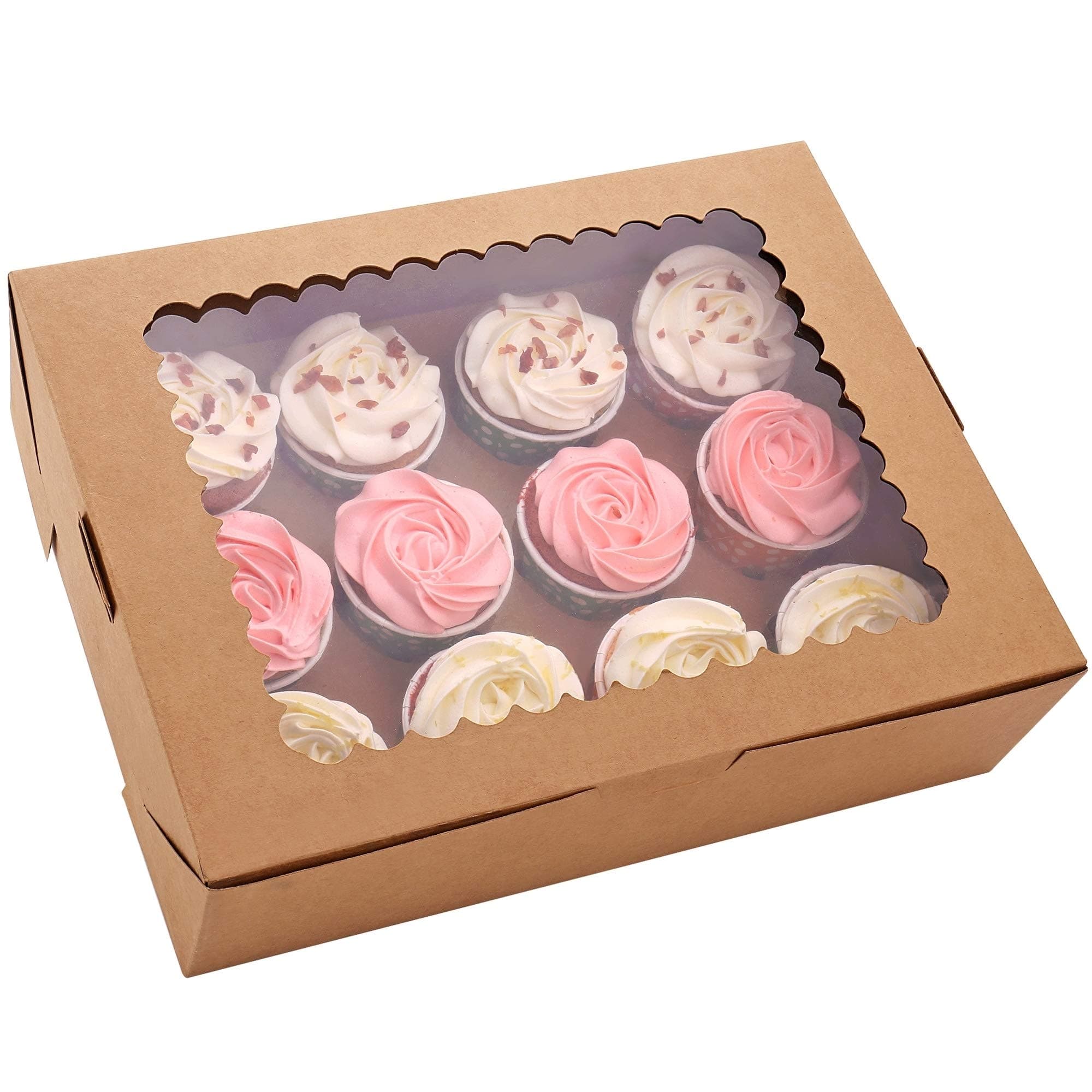 6-Set Cupcake Boxes Hold 12 Standard Cupcakes, Brown Cupcake Containers, Cupcake Carrier, Food Grade Kraft Cupcake Holders for Cookies, Muffins and Pastries