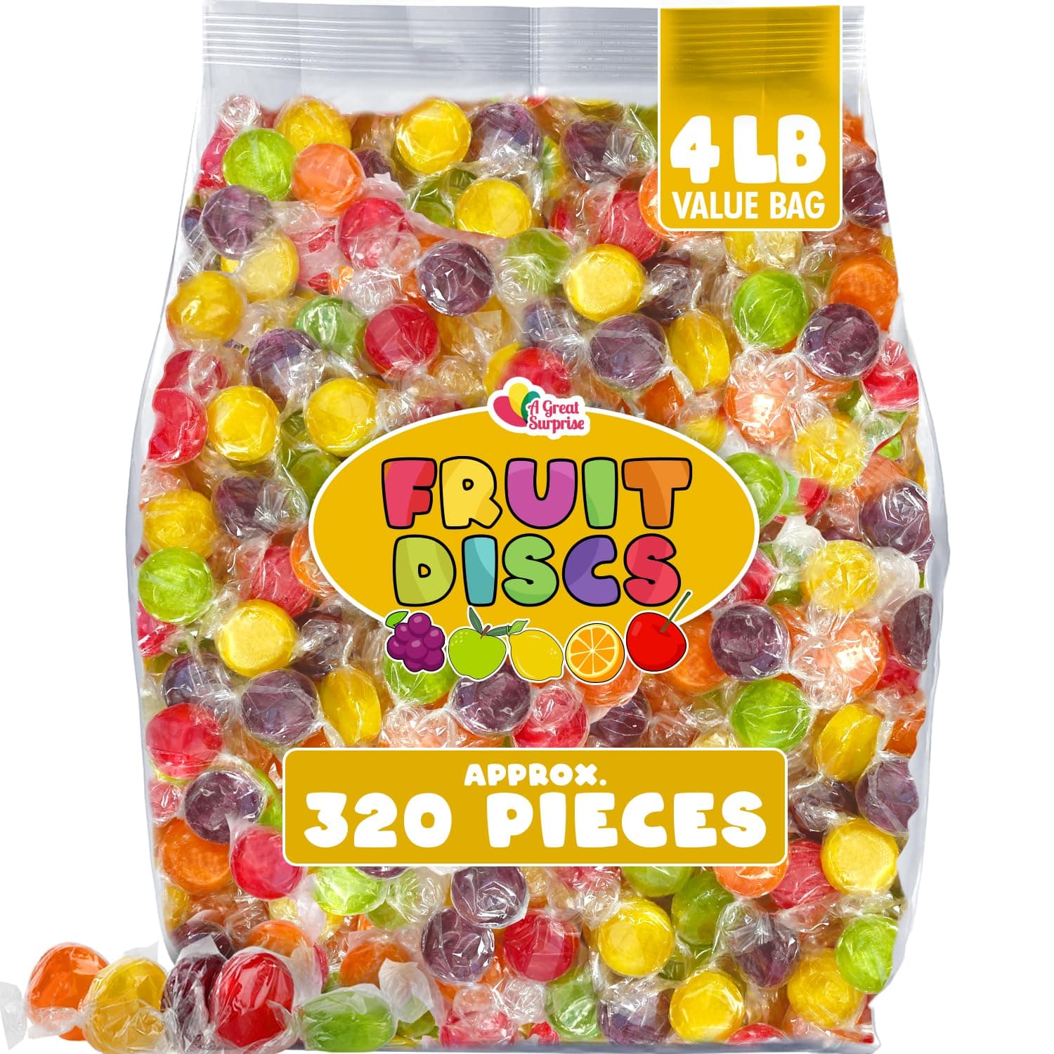 Assorted Fruit Discs - 4 Pound Bag - Bulk Individually Wrapped Candy - Fruit Flavored Candies