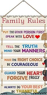 Indianara Set of 6 Family Rules Wall Hanging MDF Decorative Wall Art for Living room | Bedroom | Home Décor | Office | Gift Plaques (4624WH)
