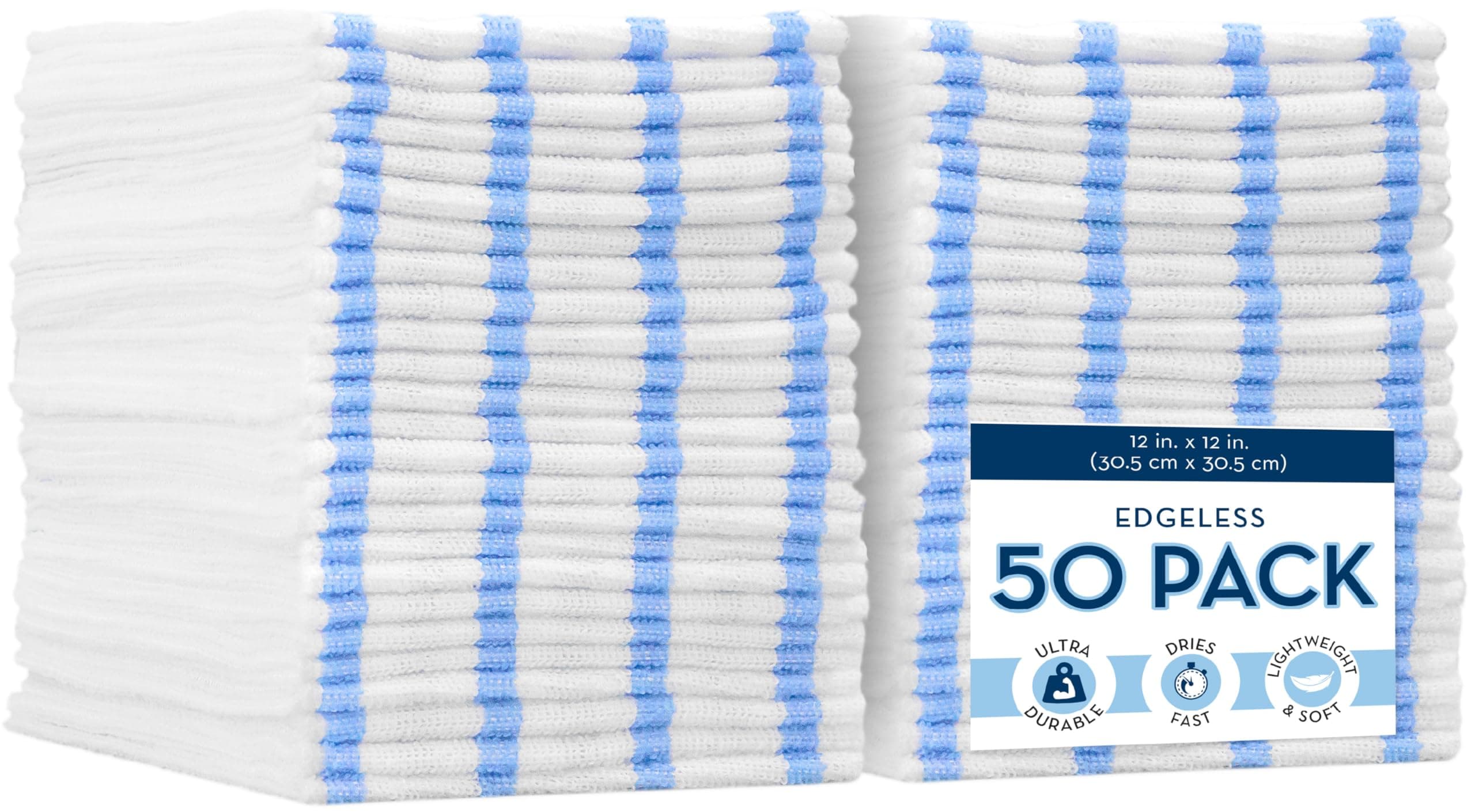 VIKING Bulk Edgeless Microfiber Cleaning Cloths, White and Blue Stripe, 50 Pack