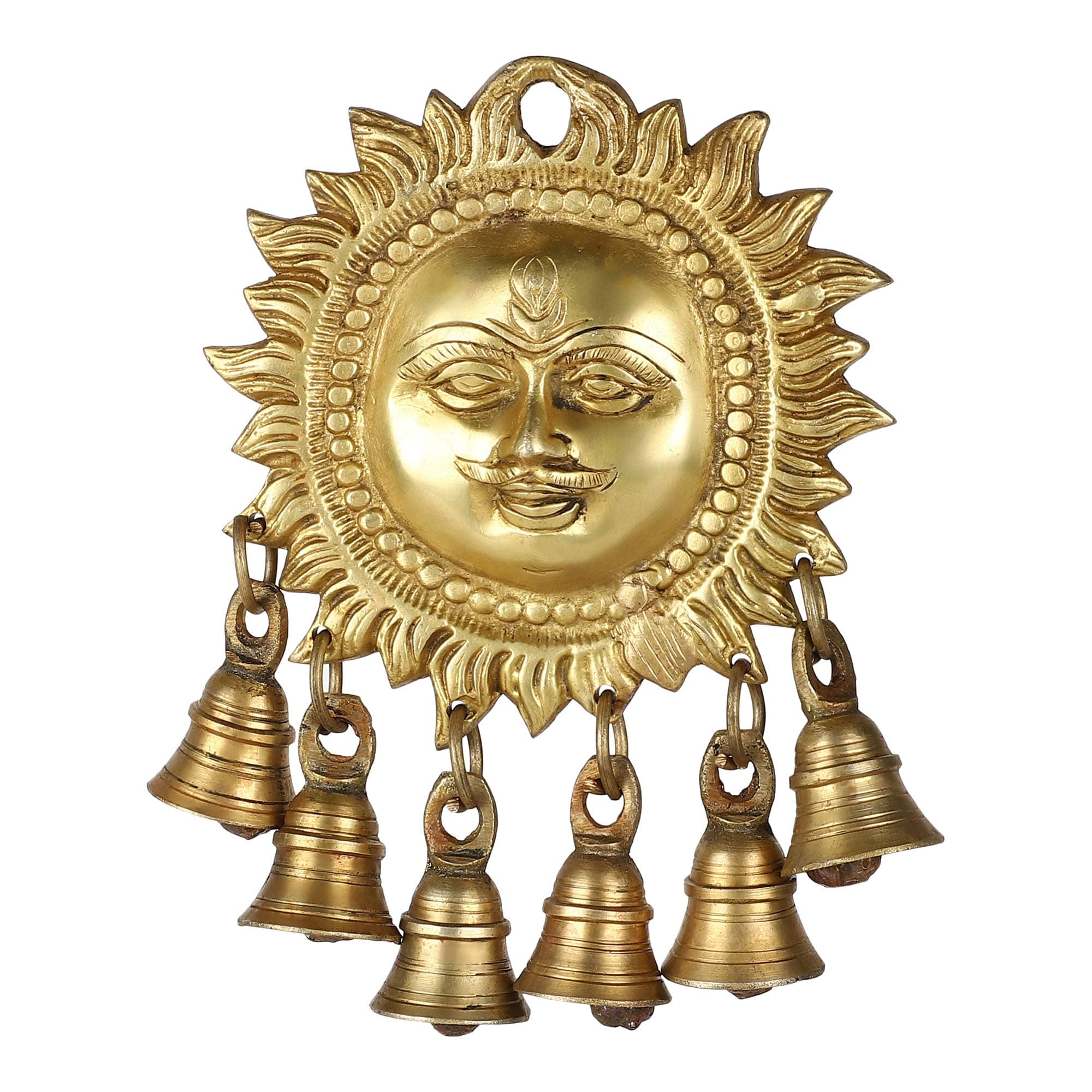 GURU JEE Brass Idol Sun Surya Face 6 Bells Statue Murti Wall Hanging Home Decor Gifts