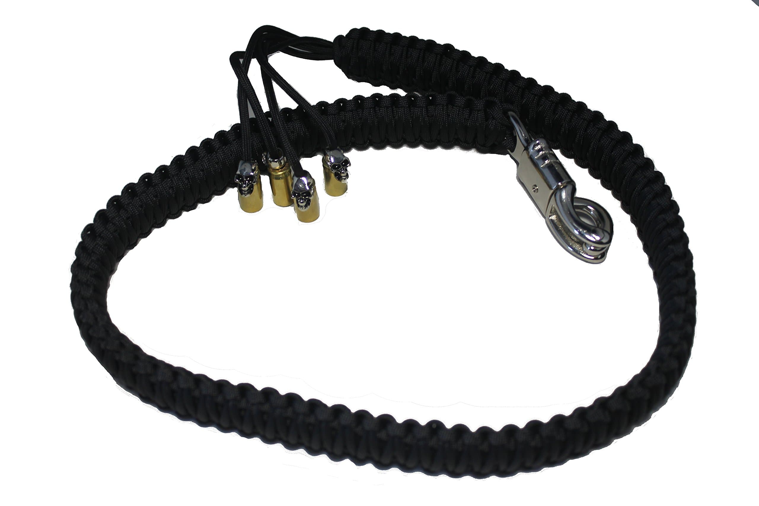 Biker Whip Get Back 36" ALL Black King Cobra Double Weave with Silver Punisher Skulls .45 Cal Casing