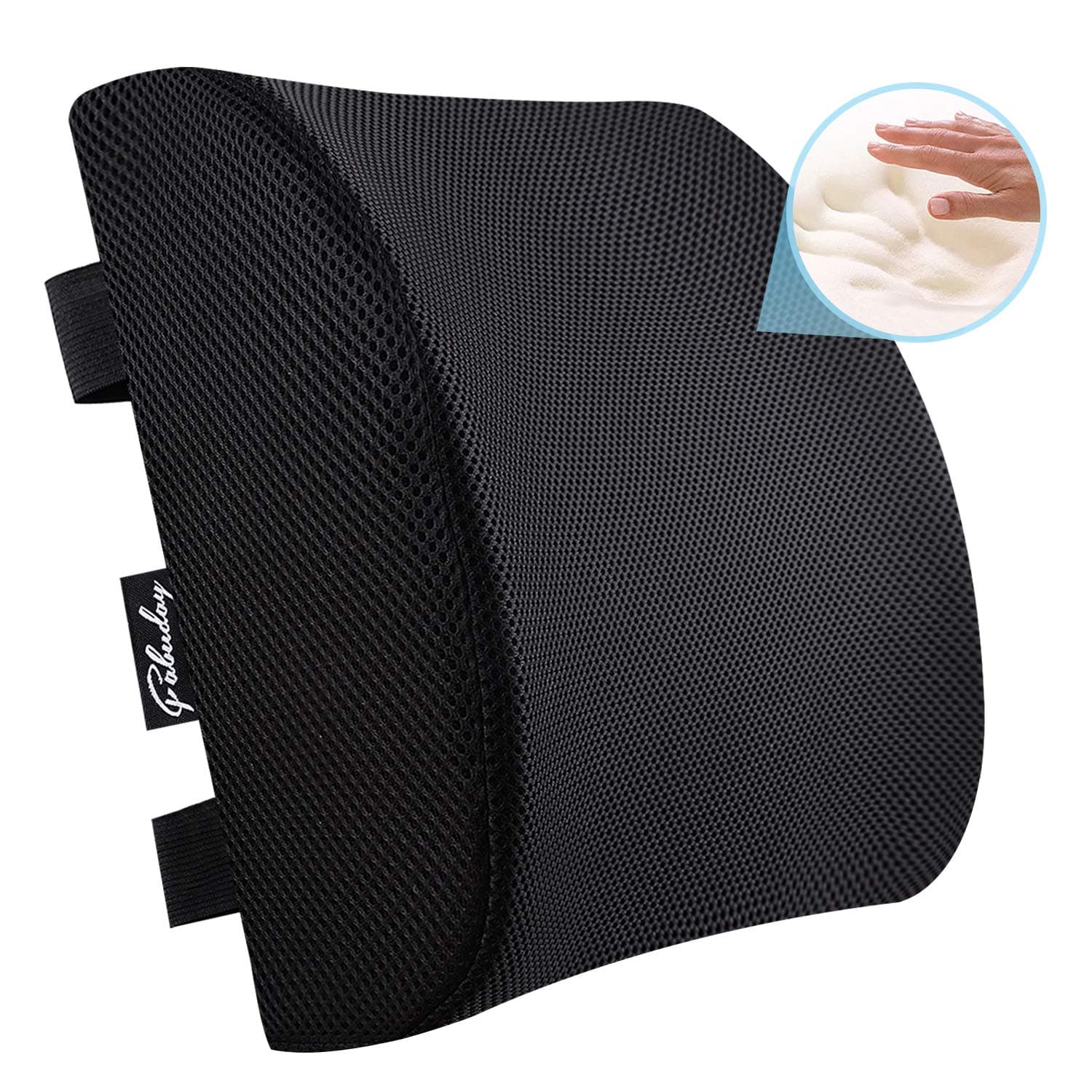 Memory Foam Lumbar Support Back Cushion for Back Pain Relief, Lumbar Support Pillow for Office Chair or Car Seat with Washable Mesh Cover and Dual Adjustable Straps, Black