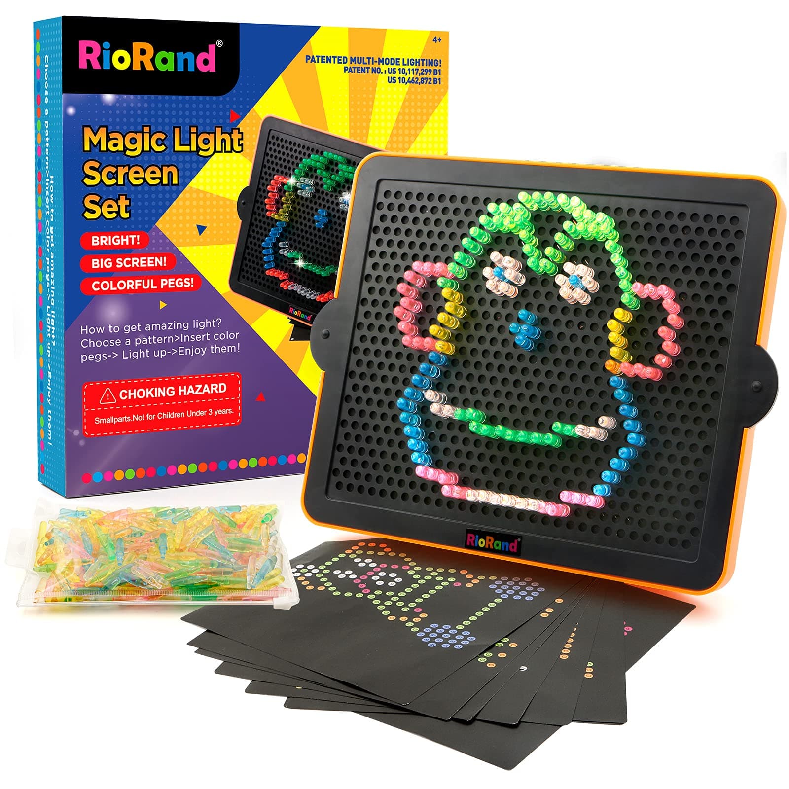 RioRandKids Magic Light Screen Set Light Up Pad Glow Board Educational Learning Toys Gifts with 360 Pegs and 10 templates for Boys and Girls Ages 4+ (Light Up Board)