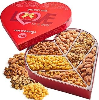 NUT CRAVINGS - Easter Mixed Nuts Heart Shaped Gift Basket, Love in A Box (6 Assortments) Ramadan Gifts, Saint Patrick's Day Romantic Food Arrangement, Healthy Snack Care Package, Food Assortments