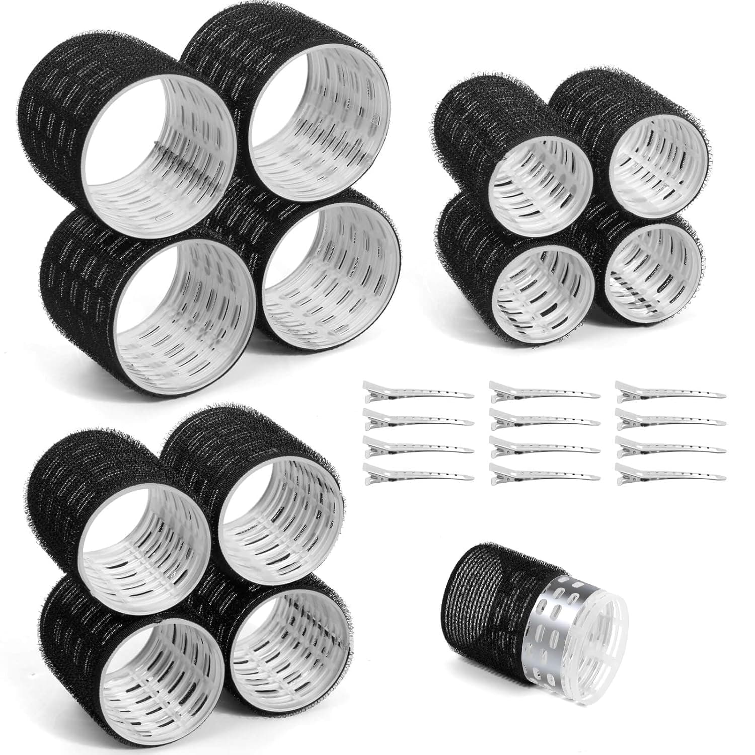 24 Pcs Thermal Rollers & Clips, Self Holding Curlers, Large Set for Long Medium Short Hair Volume, Self Grip for Salon Styling