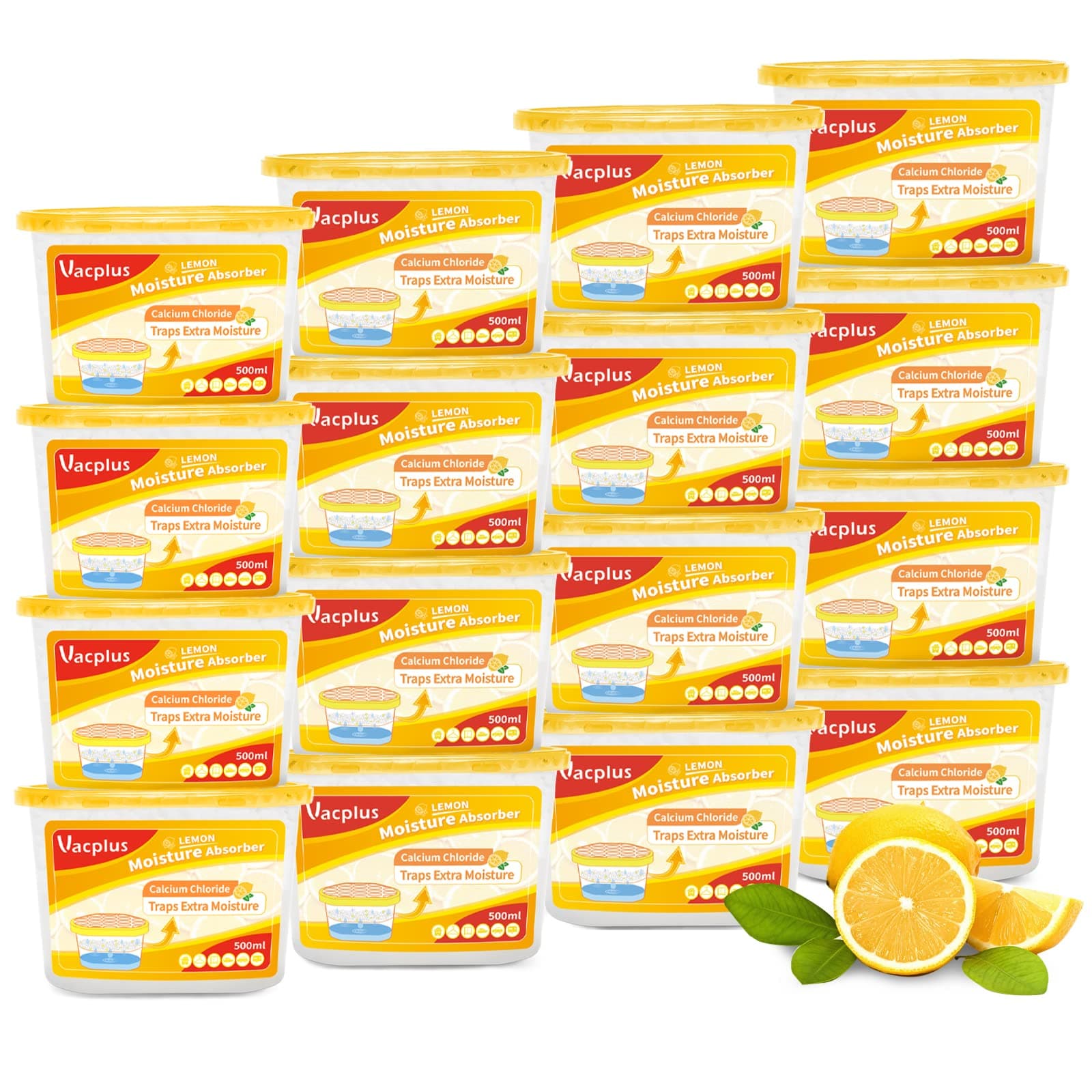 Vacplus Moisture Absorber Boxes (16 Pack), 10.5 Oz, Humidity Absorber Attracts Extra Moisture from Your Bathroom, Closet, Kitchen & Study, Dehumidifier for Closet (Lemon Scent)