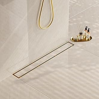 48-Inch Gold Linear Shower Drain, 2-in-1 Flat & Tile Insert Cover, Stainless Steel Linear Drain, Brushed Brass Rectangle Shower Floor Drain with Hair Strainer, CUPC Certified